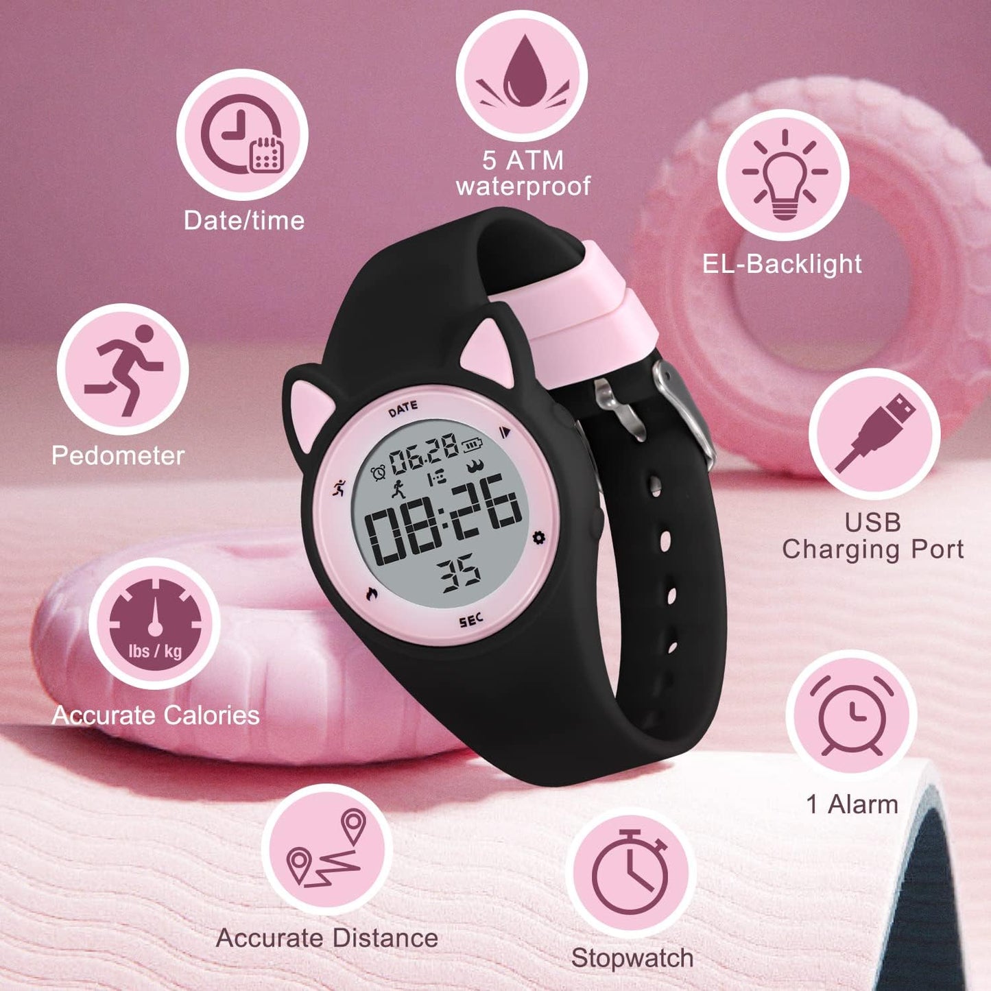 Kids Watches for Girls Boys Digital Sport Watch with Step Counter Pedometer Vibration Alarm Clock, No App Waterproof Fitness Tracker Kids Watch Boys Girls Teens Students Ages 5-16