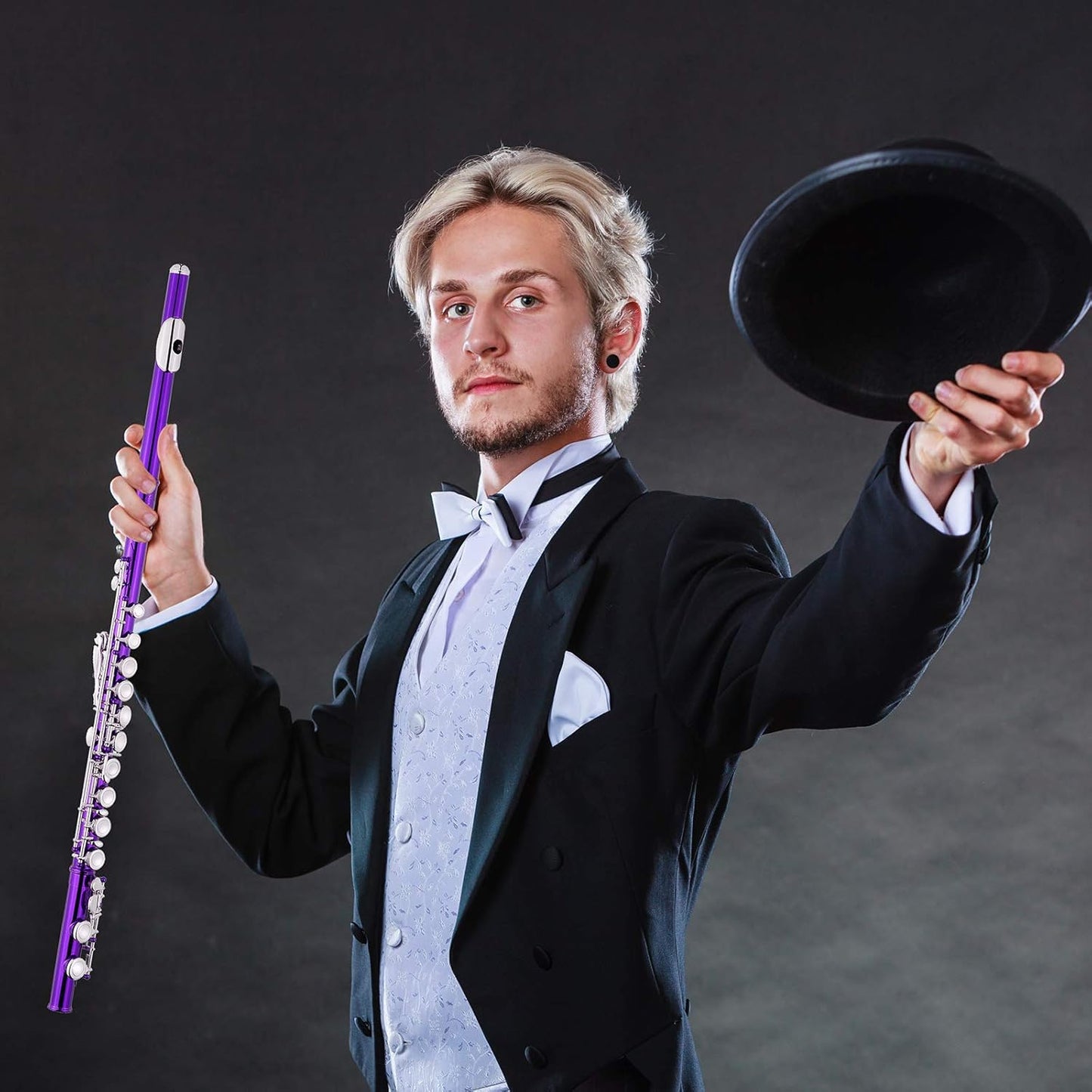 EASTROCK Closed Hole Flutes C 16 Key for Beginner, Kids, Student -Nickel Flute with Case Stand and Cleaning kit (Purple)