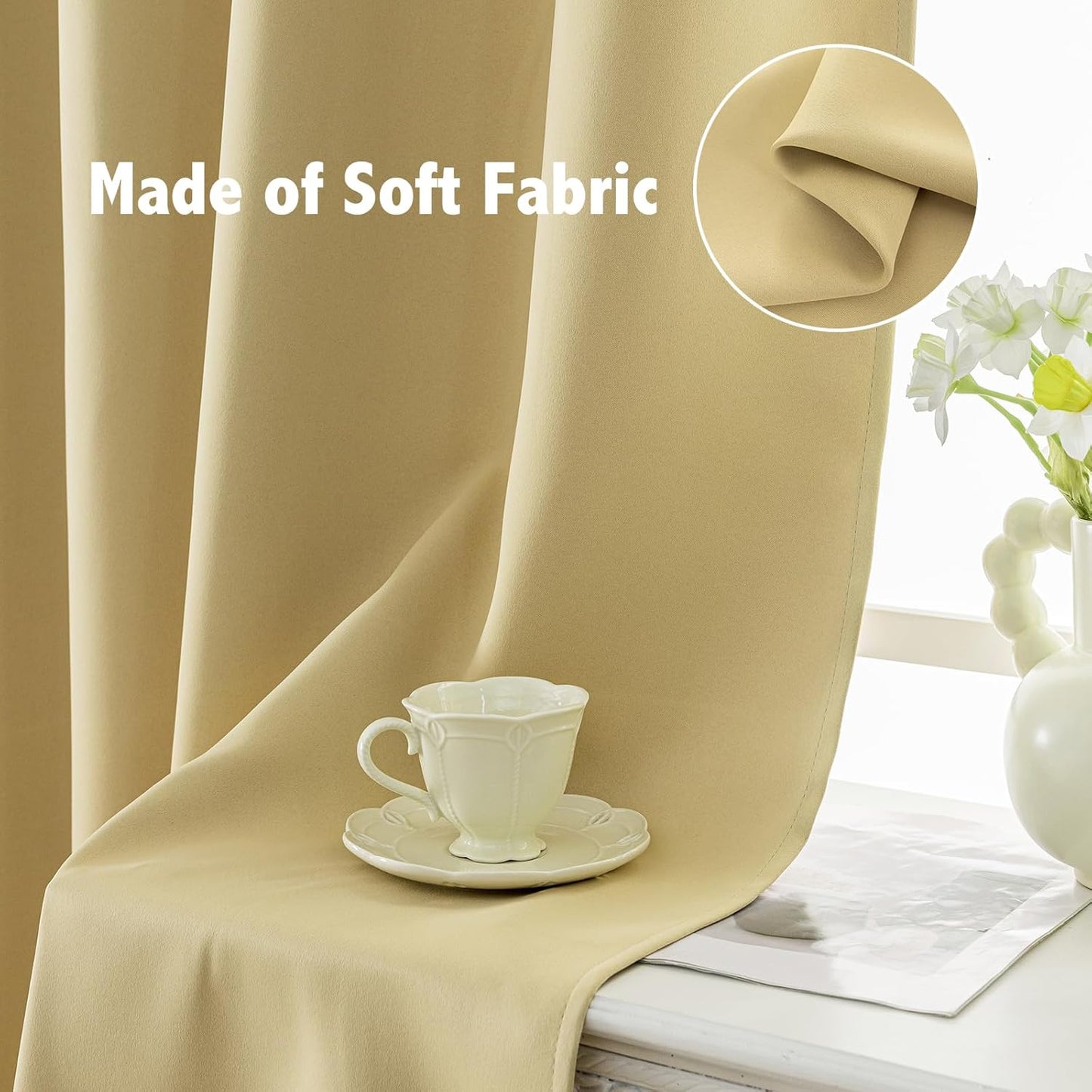 Anytime 100% Blackout Curtain Set, Thermal Insulated & Energy Efficiency Window Draperies for Guest Room, Full Shading Panels for Shift Worker and Light Sleepers(Beige, 2 Panels, 42W x 45L)