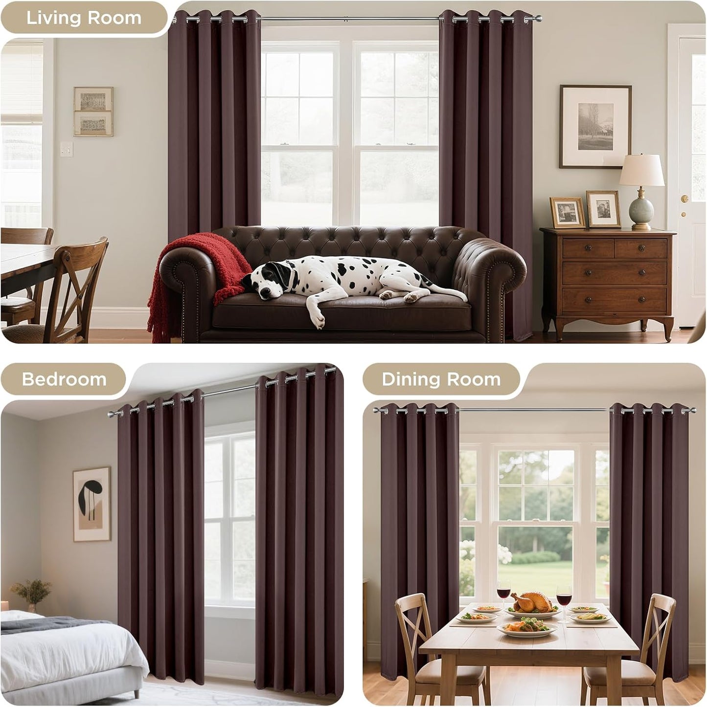Joydeco Blackout Curtains 90 Inch Length 2 Panels Set, Thermal Insulated Long Curtains& Drapes 2 Burg, Room Darkening Grommet Drapes for Living Room Bedroom Window (W52 x L90 Inch, Chocolate)