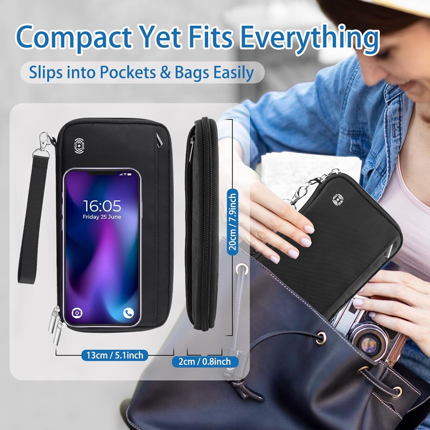 WALNEW Passport Holder for Travel Family, RFID-Blocking Travel Wallet Holder for 6 Passports, Water Resistant Bag Document Organizer for Cards, Cash, Boarding Passes, Tickets (Black)