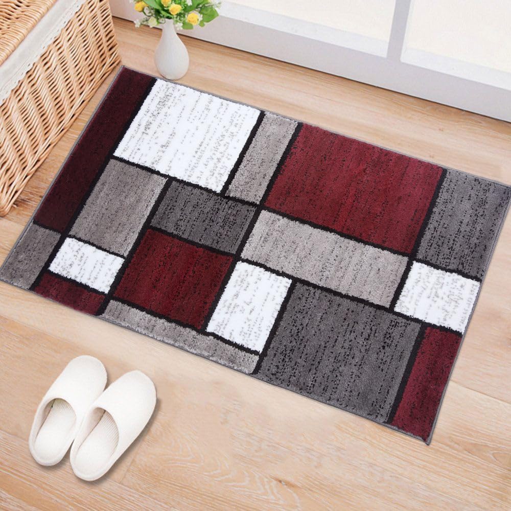 Rugshop Contemporary Modern Boxes Area Rug 2' x 3' Red