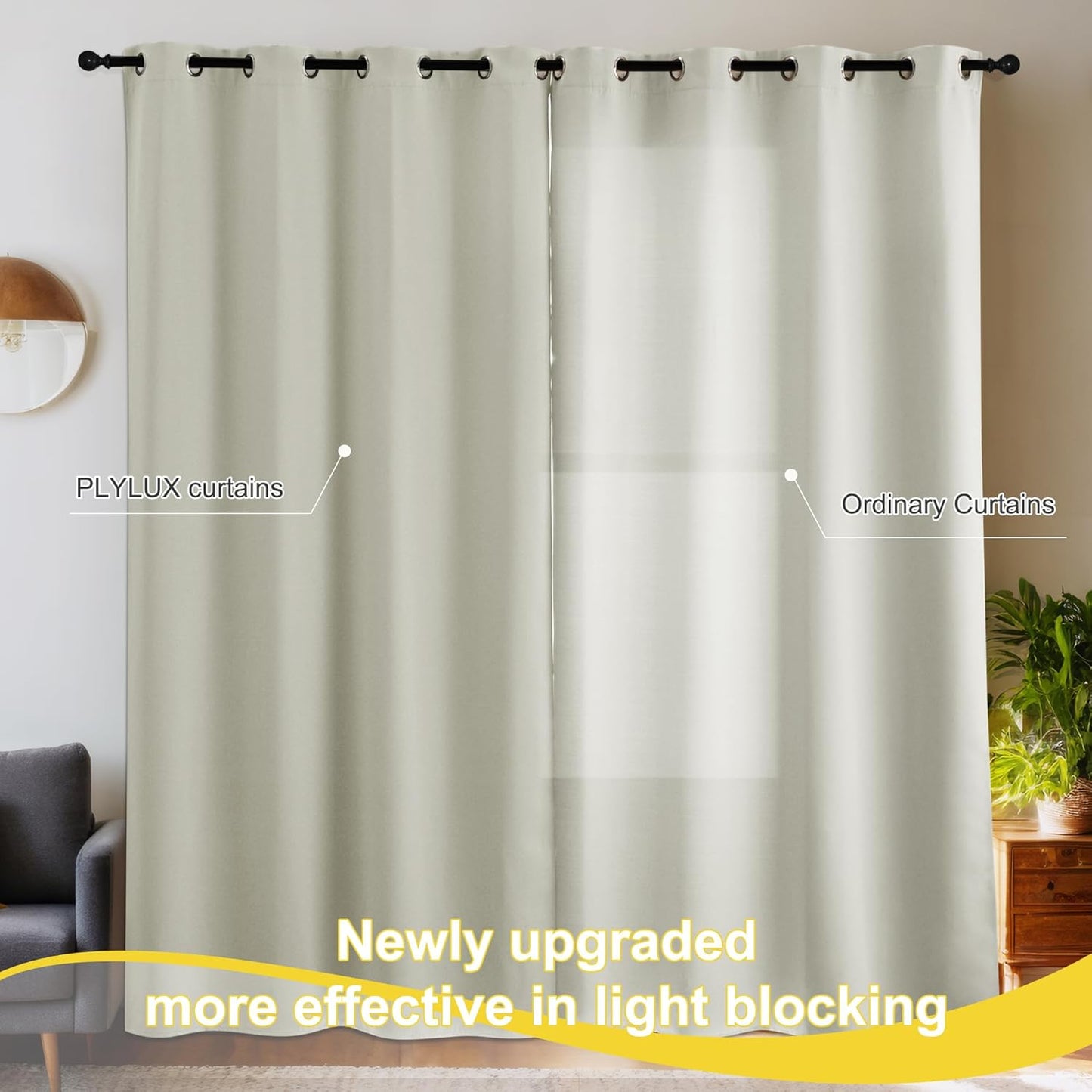 NICETOWN Farmhouse Blackout Curtains 84 Inch Length for Living Room, Grommet Thermal Insulated Window Treatment Drapes for Bedroom, Light Beige Plylux Curtains for Patio Glass Door, 1 Pair, 52 X 84