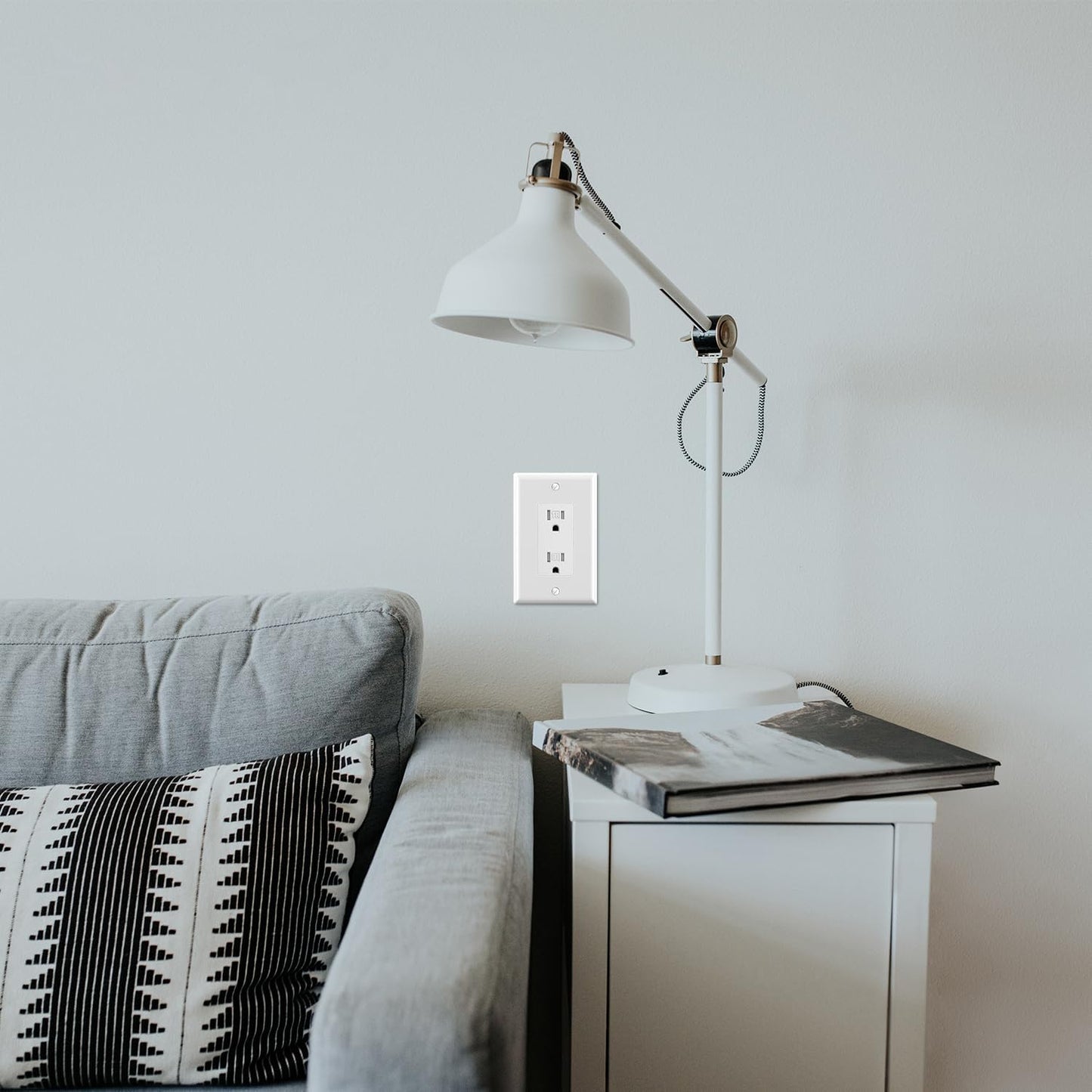 ELEGRP Decorative Receptacle Wall Plate, 1-Gang Mid Size Decorator Covers, Unbreakable Polycarbonate Faceplates for Decorator Device, UL Listed, Screws Included (5 Pack, Glossy White)