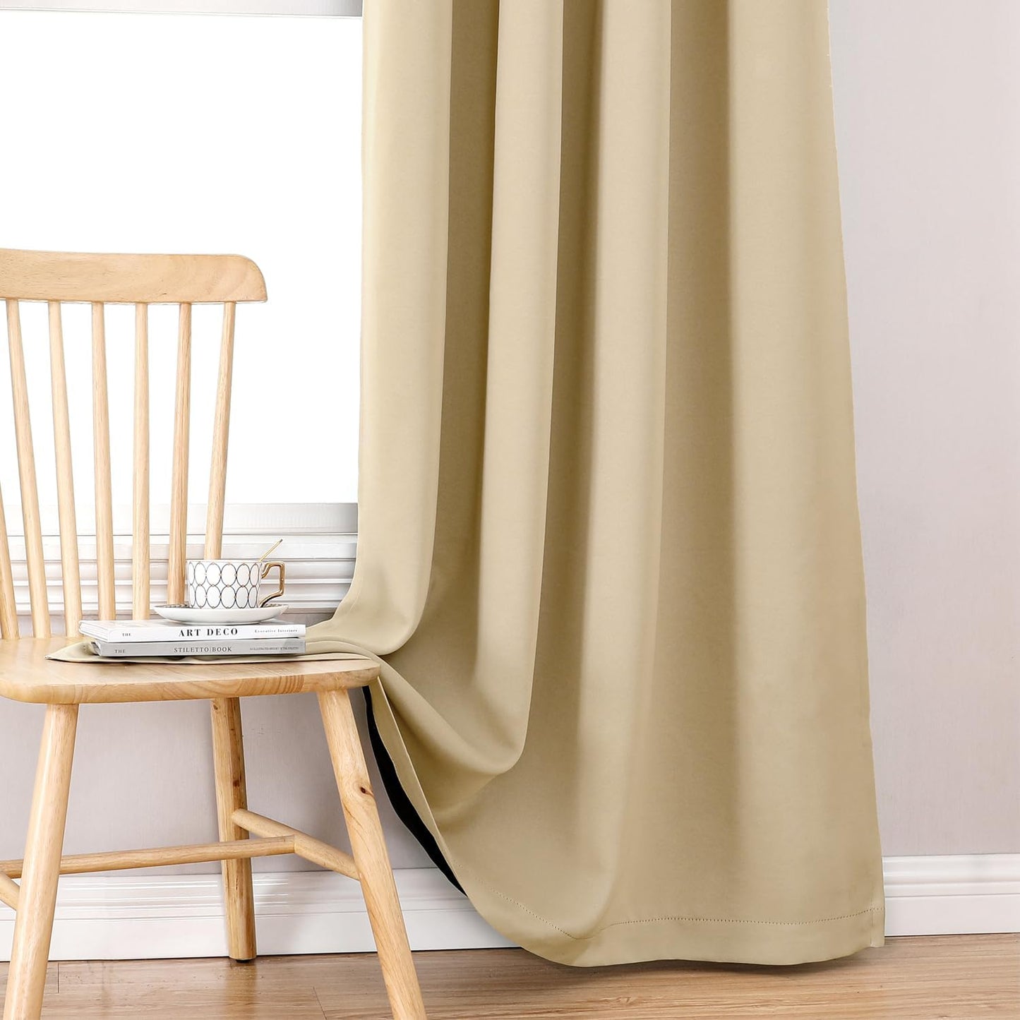 ChrisDowa 100% Blackout Curtains for Bedroom with Black Liner, 2 Thick Layers Total Blackout Thermal Insulated Grommet Small Window Curtains 2 Panels Set (Beige, 42 x 45 Inch)