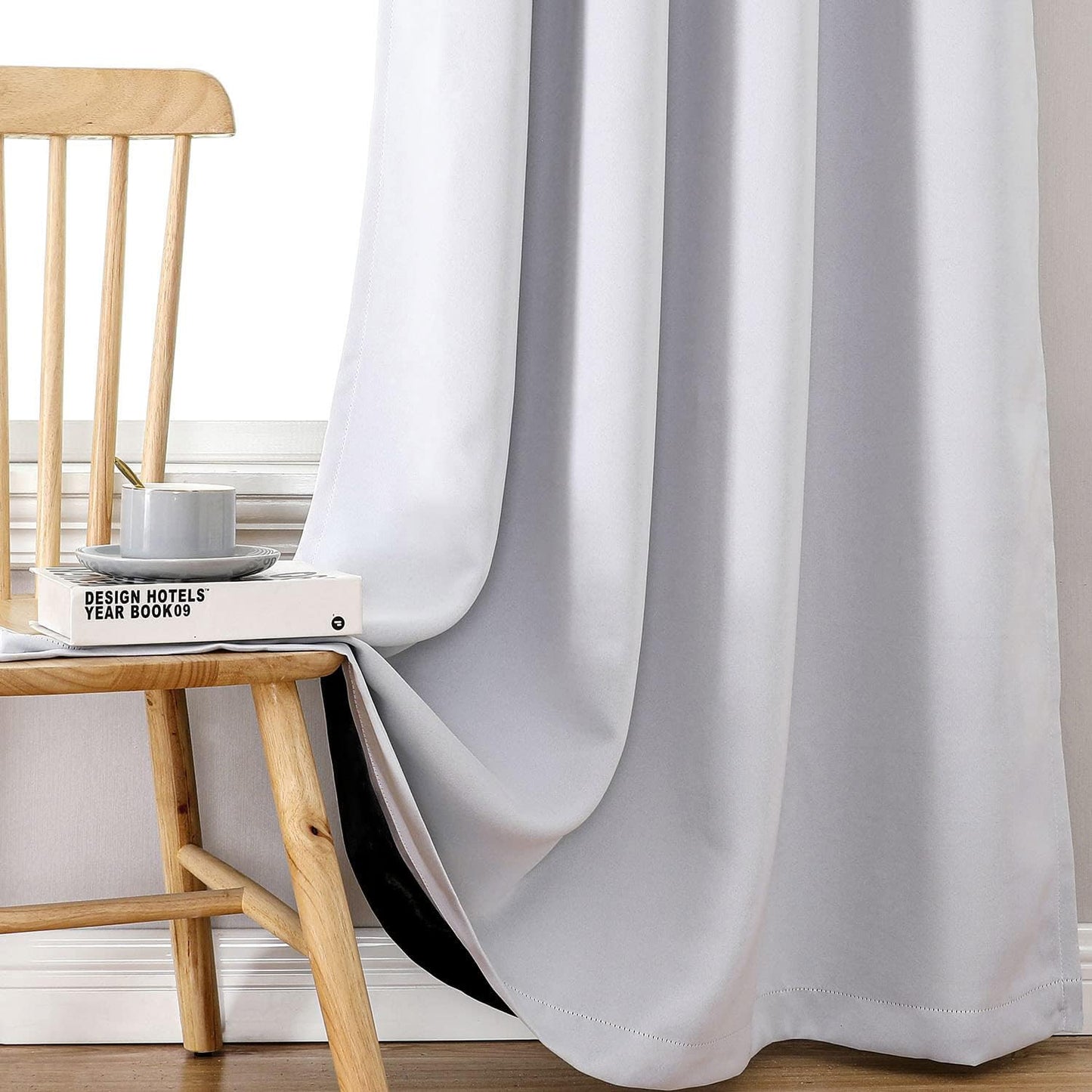 ChrisDowa 100% Blackout Curtains for Bedroom with Black Liner, 2 Thick Layers Total Blackout Thermal Insulated Grommet Small Window Curtains 2 Panels Set (Greyish White, 42 x 54 Inch)