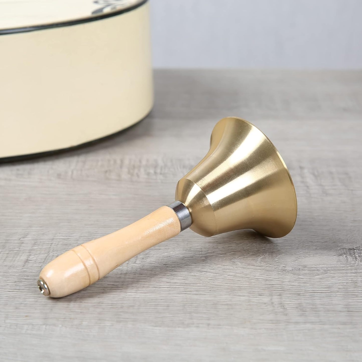 Extra Loud Solid Brass Hand Call Bell with Wooden Handle