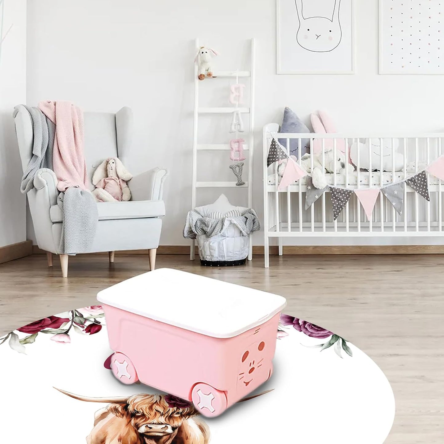 Custom Nursery Crib Bedding Set: Personalized Name 4 Piece Rose Highland Cow Design Baby Crib Sets for Girls - Toddler Double Layer Blanket Set, Comfortable Crib Bed Sheets for Baby Toddlers