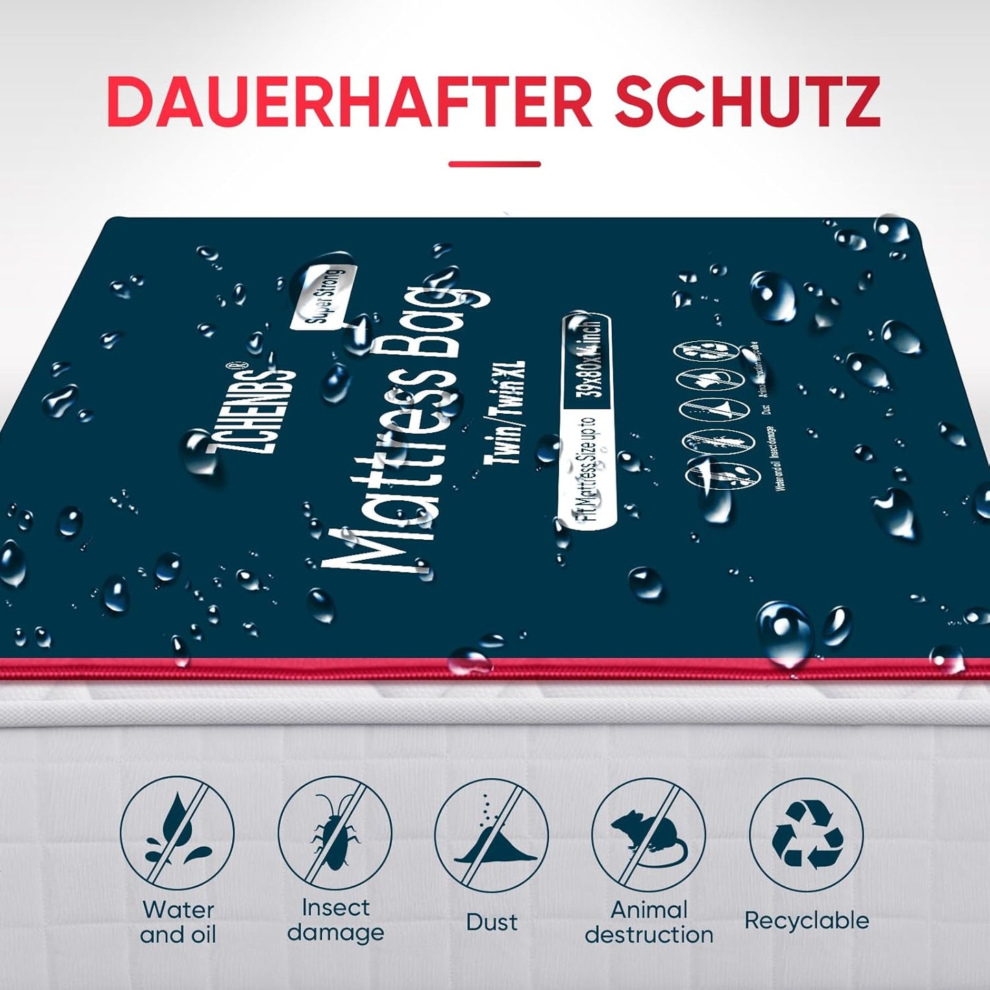 ZCHENBS® – Mattress Bags for Moving and Storage,Mattress Bag with Zippers,5 Mil Ultra-Thick Bed Bag,Waterproof,Anti-Tear,Heavy-Duty Mattress bag (Black, Twin/Twin XL-(1 Pack))