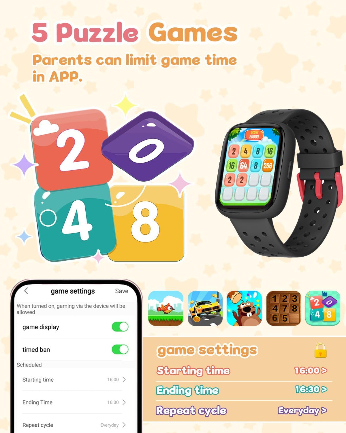 Kids Watch for Boys 5-12, Kids Smart Watch Fitness Tracker Pedometer, No Phone Needed, Puzzle Games with Parental Control, IP68 Waterproof, Heart Rate, Sleep Monitor, Step Counter, 80 Sports