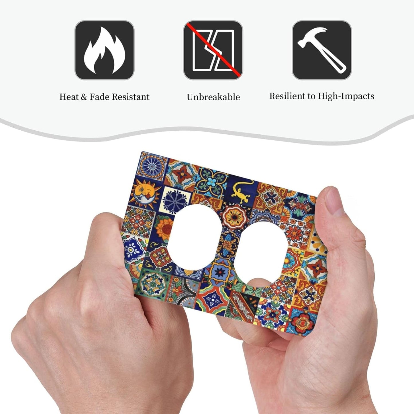 Talavera Mexican Tiles Traditional Color Decoration Print Outlet Covers 1 Gang Duplex Light Switch Cover Decorative Switch Plates Electrical Receptacle Faceplate Wall Plate for Kitchen Bathroom Decor