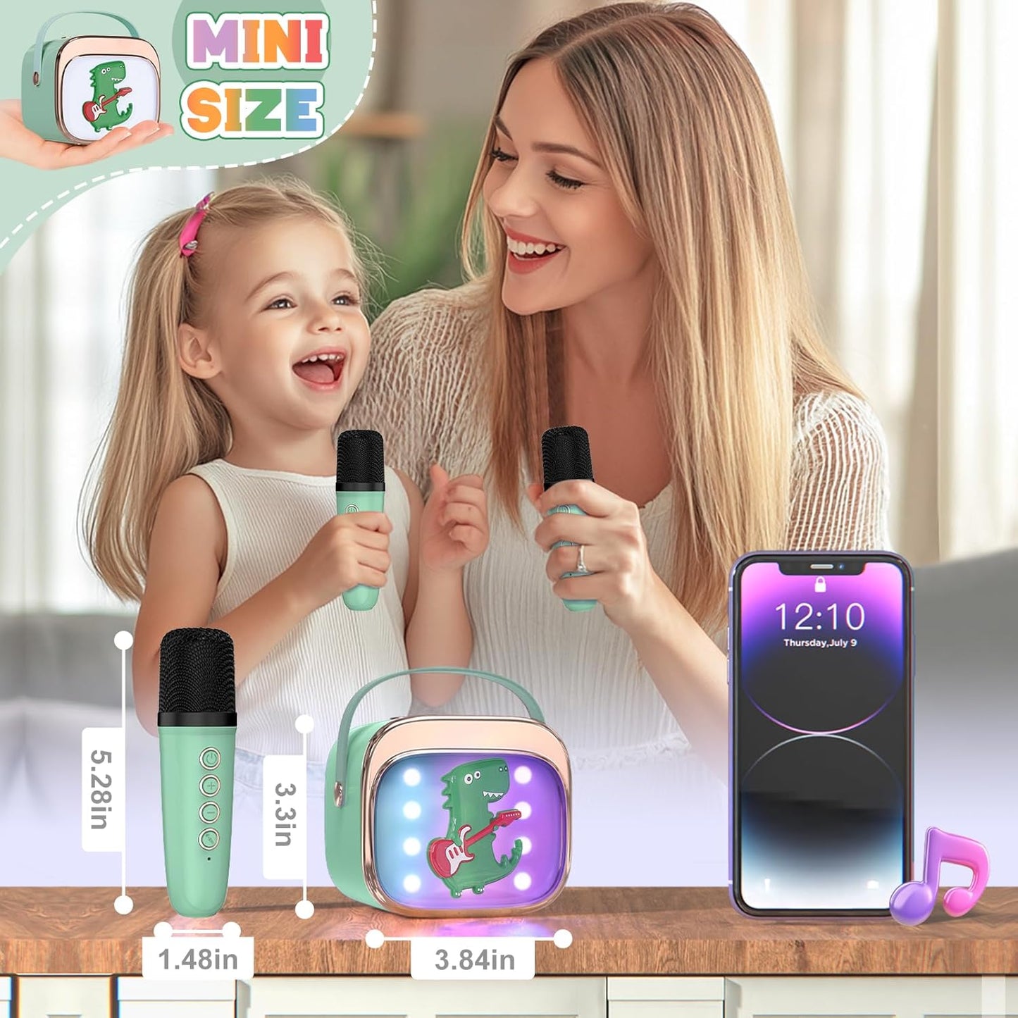 FLUESTON Mini Karaoke Machine for Kids Adults, Portable Bluetooth Speaker with 2 Wireless Microphones, Birthday Kids Gifts Toys for Girls Ages 3, 4, 5, 6, 7, 8, 9,10,11,12+ Years Old