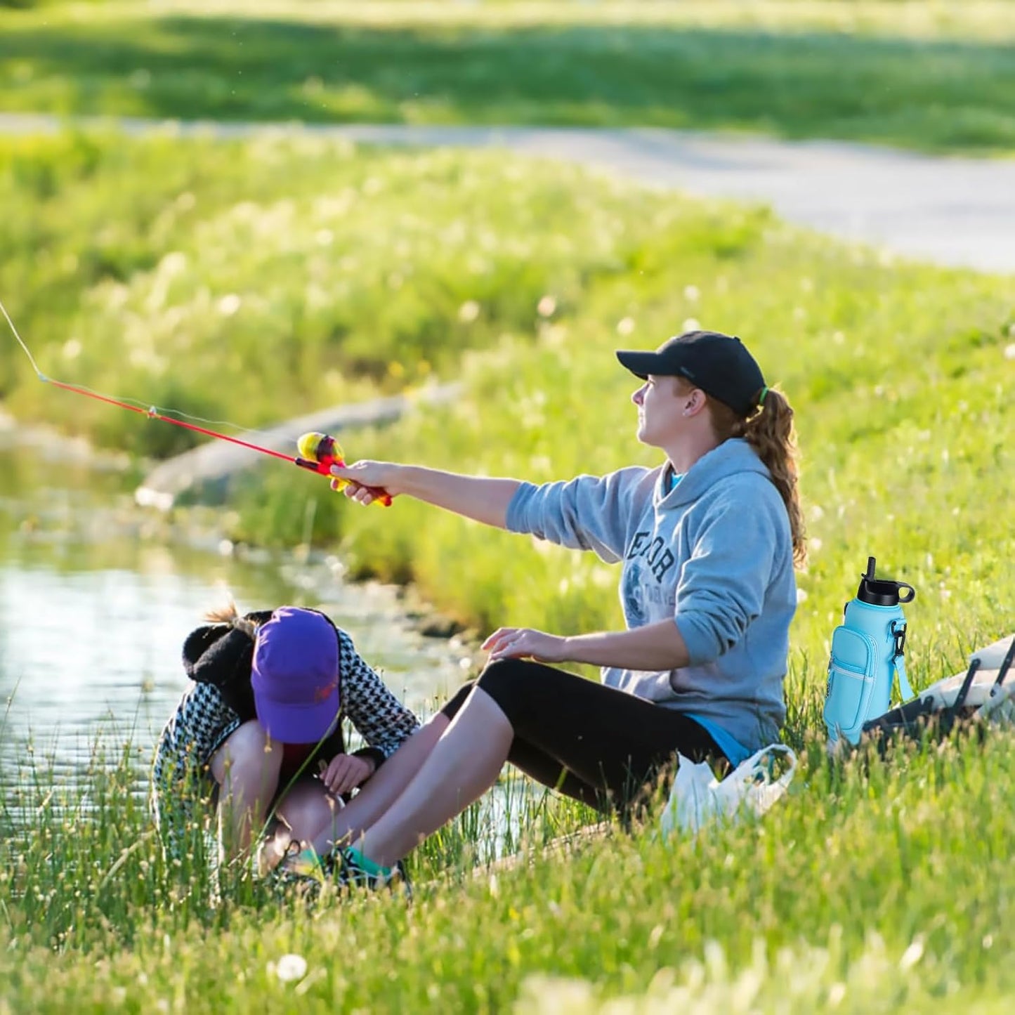 Water Bottle Holder with Strap for Hydroflask 32oz 40oz, Carrier Sling Bag with Phone Pocket Sleeve for Men Women Hiking Camping Travelling(Pink 40oz)