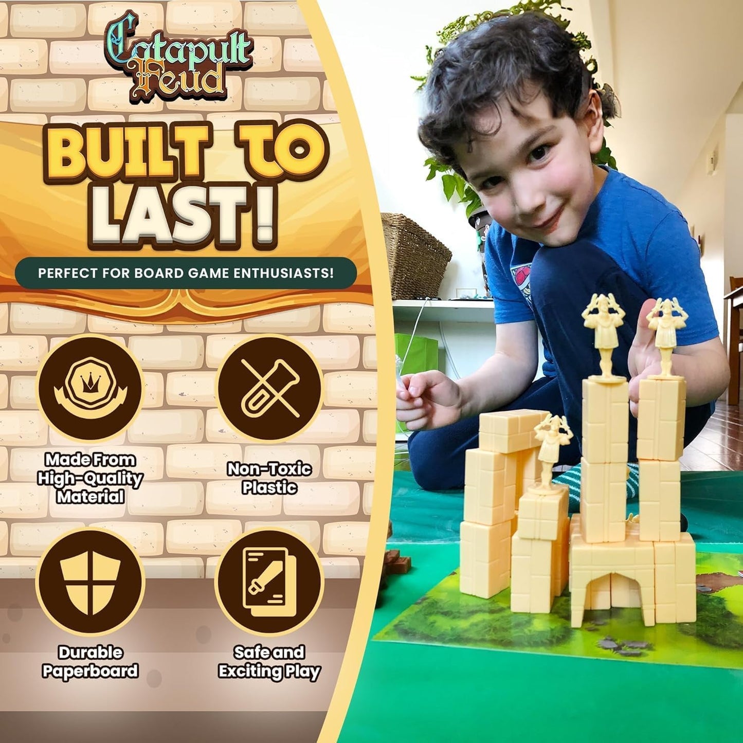 Catapult Feud Board Game – Fun Family Strategy Game for Kids & Adults 7+ – Build Castle Defenses & Launch Epic Battles – Durable – 20-Min Playtime
