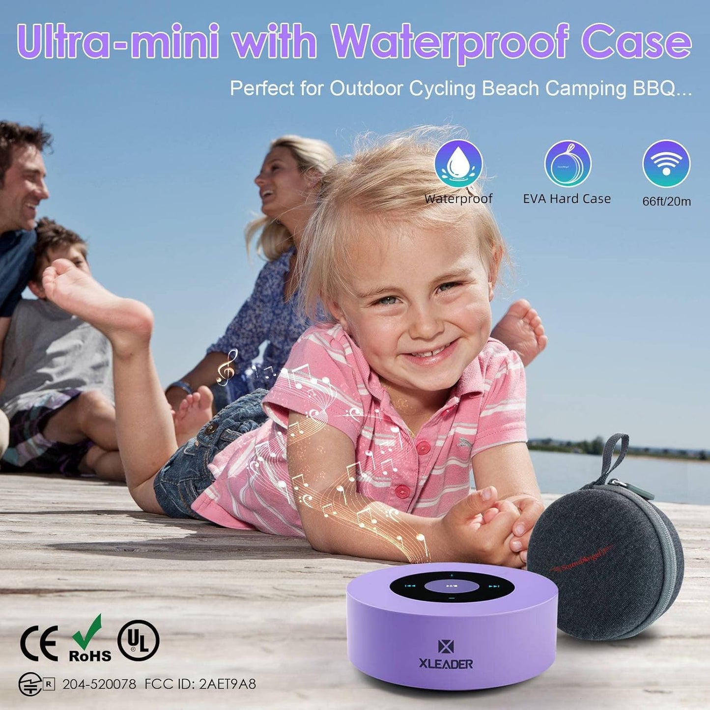 XLEADER Mini Bluetooth Speaker (Travel Case Provided) HD Sound&Rich Bass, Touch Design, 12-15H Playtime, Support Aux Input, Micro SD, Mic, Small, for iPhone Laptop Shower Office, Ideal Gifts, Purple