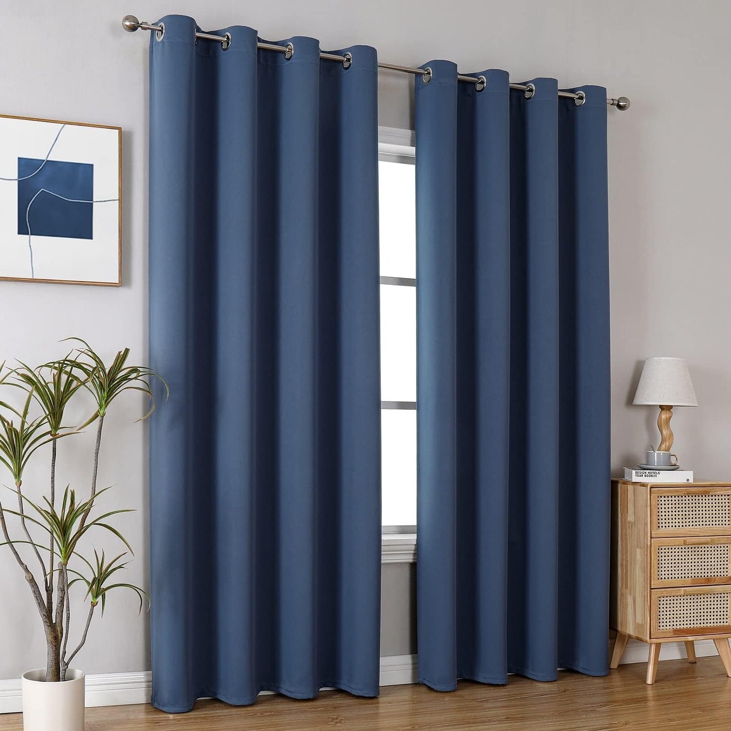 ChrisDowa Grommet Blackout Curtains for Bedroom and Living Room - 2 Panels Set Thermal Insulated Room Darkening Curtains (Stone Blue, 52W x 84L)
