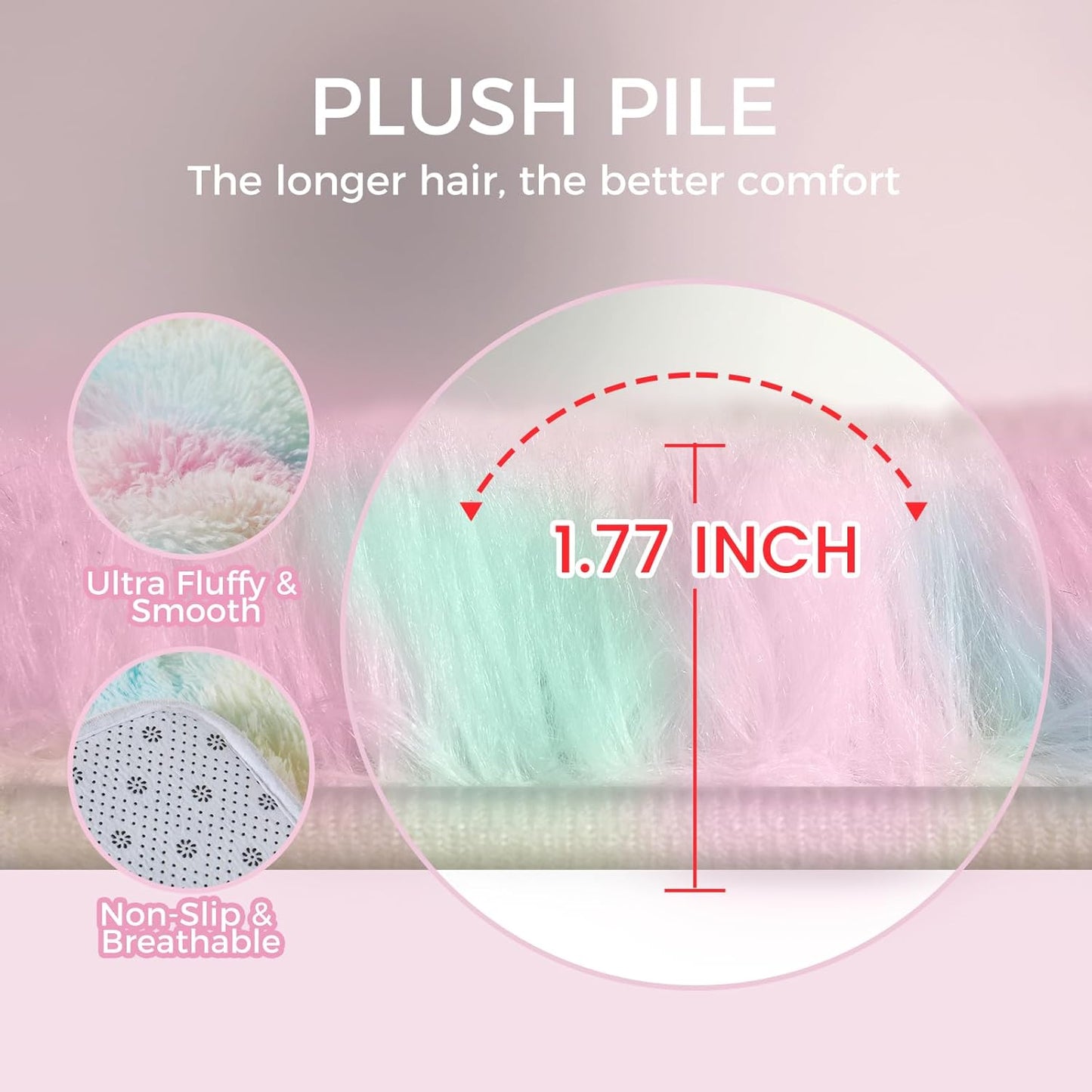 Fluffy Colorful Rug for Living Bedroom, Rainbow Fluffy Soft Plush Area Rugs for Girls Bedroom, Fuzzy Nursery Rug for Baby's Toddler's,Clorful Room Decor for Teenage, Easy-Cleaning, Non Shedding, 3X4