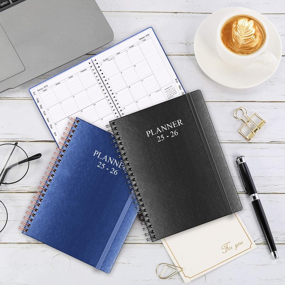 Planner 2025-2026 - Weekly & Monthly Planner Runs from Jul 2025 to Jun 2026, 8.5 x 11", 12 Month Tabs, Inner Pocket, PU Leather Cover with Twin-Wire Binding, Monthly Planners 2025-2026, Blue