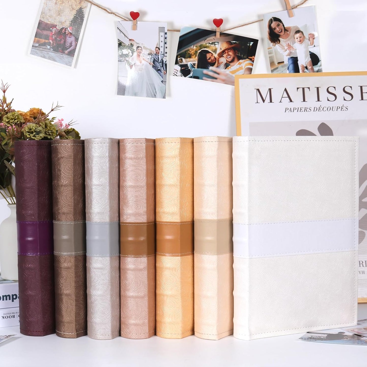 RECUTMS Photo Album with Writing Space 4x6 300 Pockets Photo Book,Leather Cover Picture Album with Memo Areas for Wedding Anniversary Family Baby Couple Valentines Graduation Travel (White)