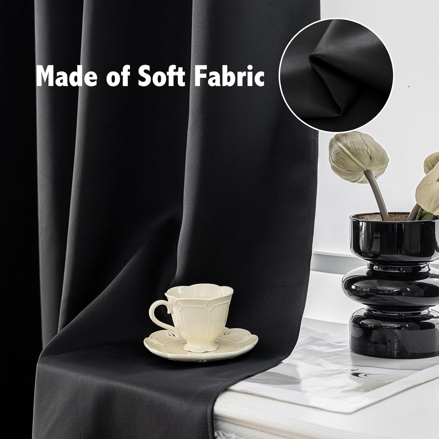 Anytime 100% Blackout Curtain Set, Thermal Insulated & Energy Efficiency Window Draperies for Guest Room, Full Shading Panels for Shift Worker and Light Sleepers(Black, 2 Panels, 52W x 84L)