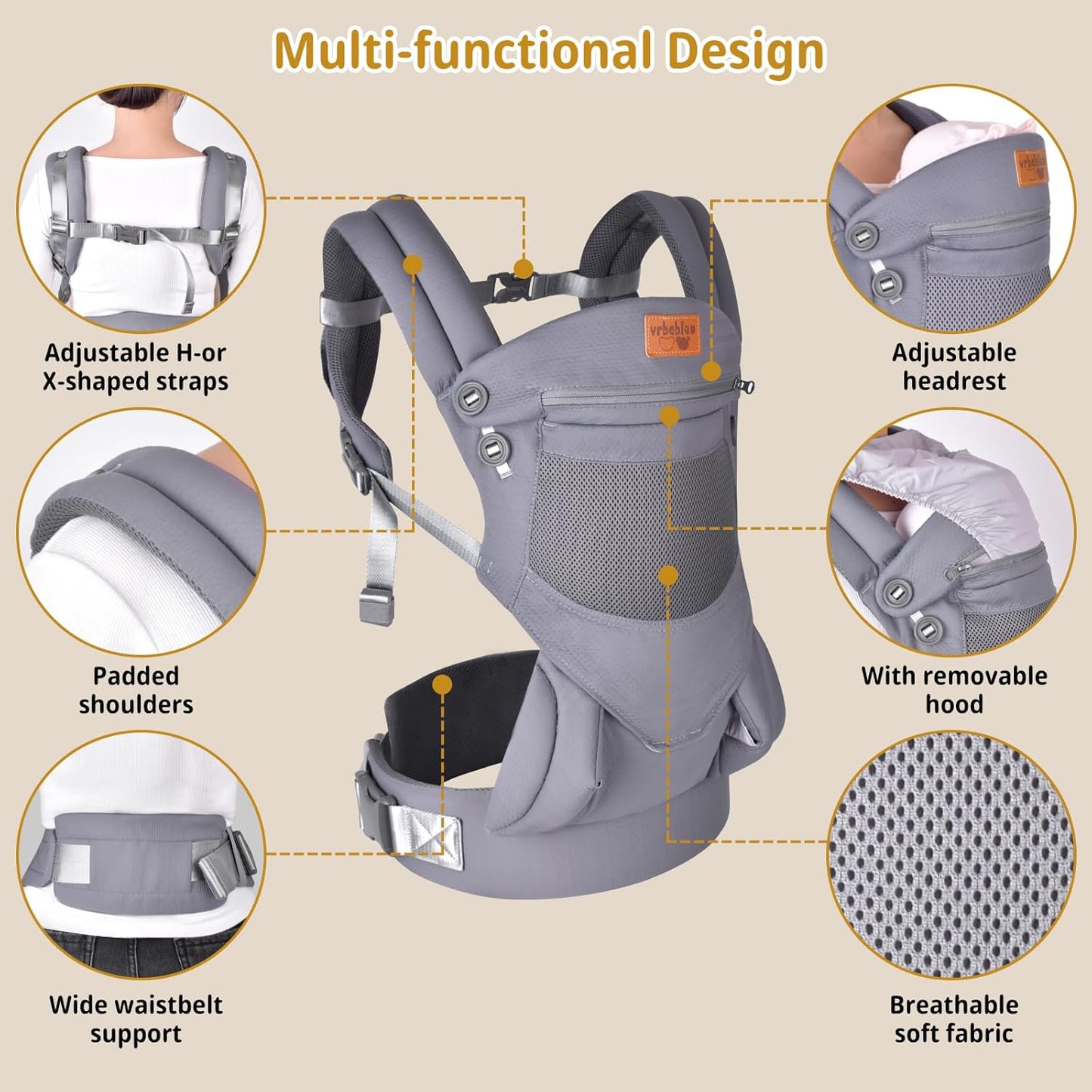 New Upgrade Ergonomic Baby Carrier Newborn Toddler Wrap Carrier,Hands Free Baby Sitting Sling,Breathable,Perfect for Infants/Chest Sling for Babies Shower Gift (Grey, Upgrade-with Belt)