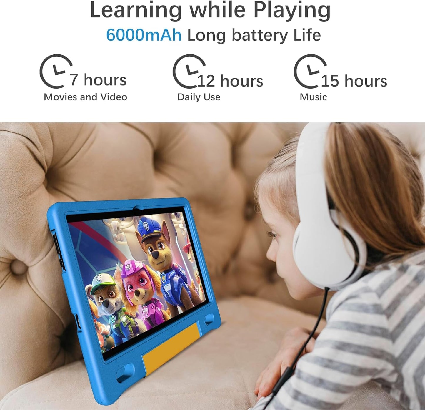 Kids Tablet with Strap, Android 14 Tablet for Kids 10 inch, Toddler Tablets Octa-Core 64GB 1TB Expandable, Children's Tablets with Case, Bluetooth WiFi Parental Control Dual