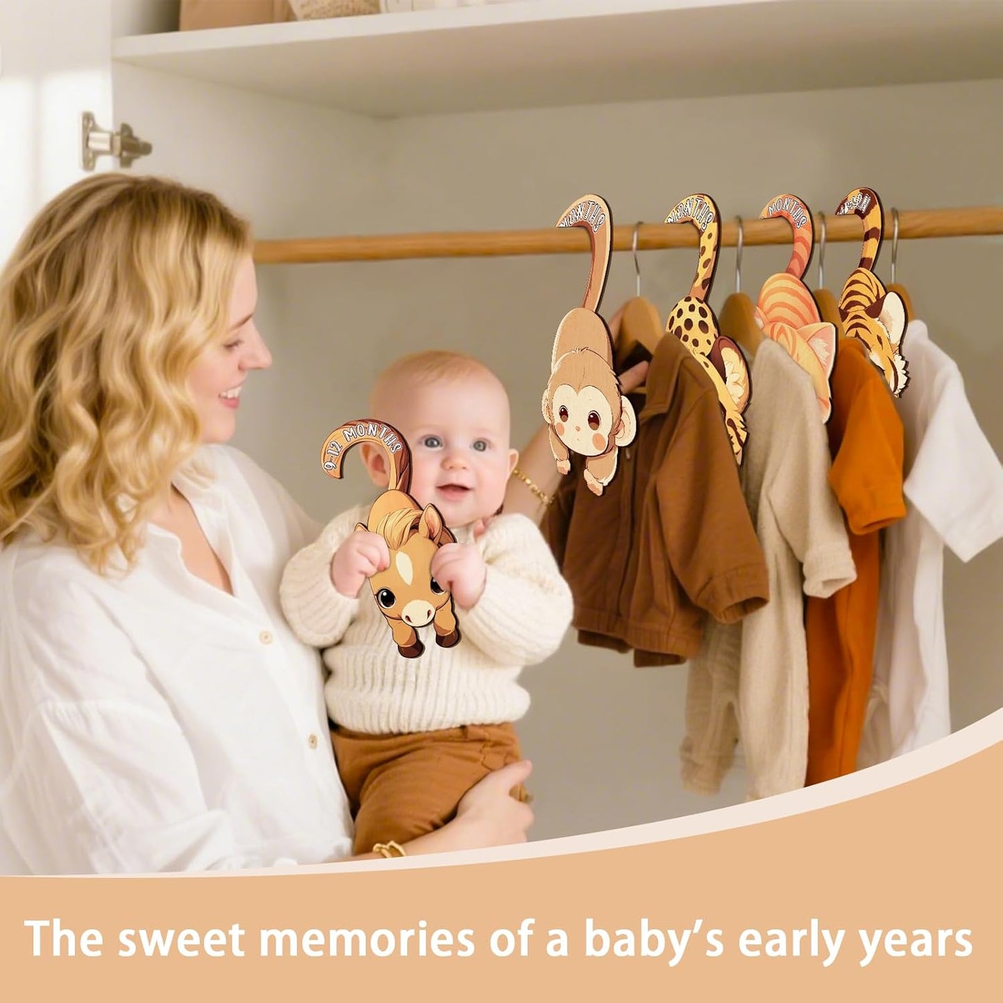 Baby Closet Dividers for Clothes - Set of 8 Unique Animals Design Baby Size Closet Divider Newborn to 24 Months, Babies Wardrobe Closet Organizer Nursery Decor Gender Neutral Kid Clothes Dividers