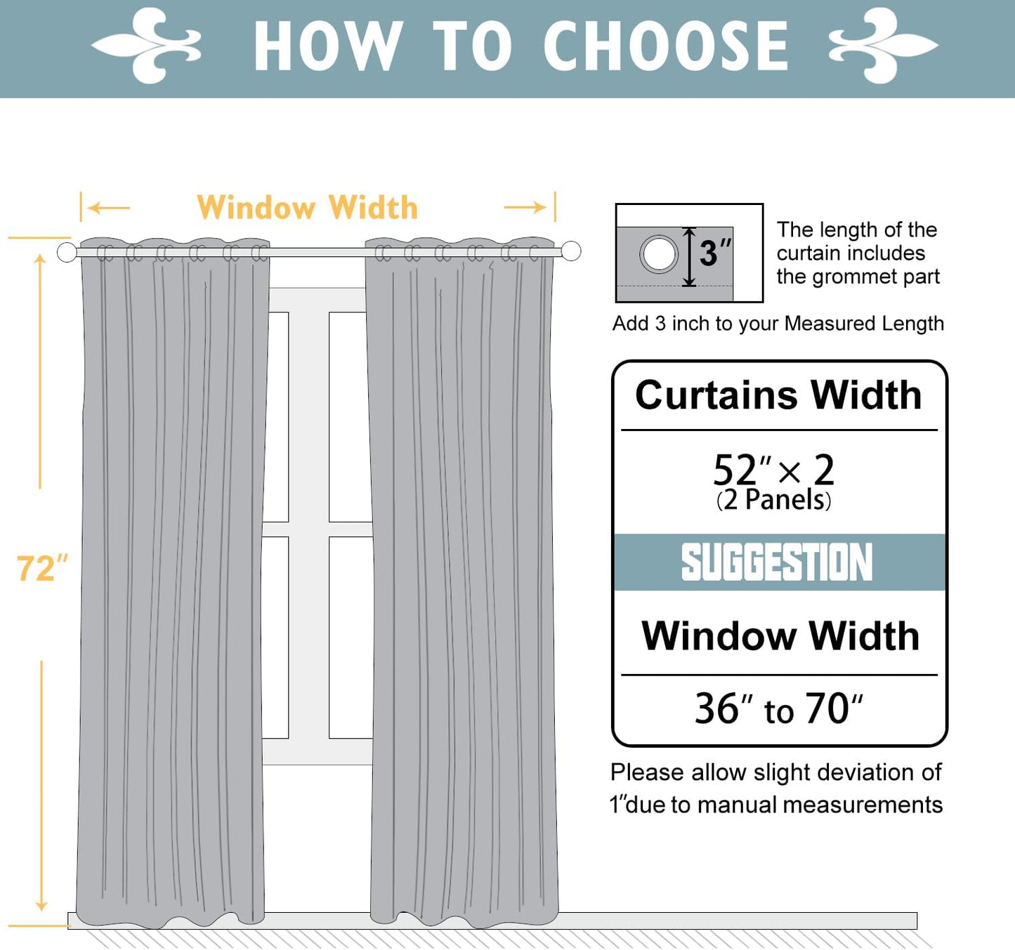 ChrisDowa 100% Blackout Curtains for Bedroom with Black Liner, 2 Thick Layers Total Blackout Thermal Insulated Grommet Window Curtains 2 Panels Set (Grey, 52 x 72 Inch)