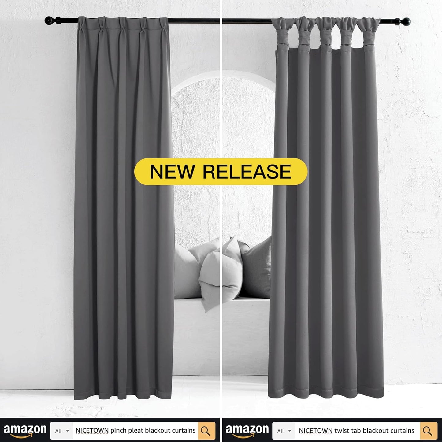 NICETOWN Grey Full Shade Curtain Panels, Pair of Energy Smart & Noise Blocking Out Blackout Drapes for Dining Room Window, Thermal Insulated Guest Room Lined Window Dressing(Gray, 70 x 84 inch)