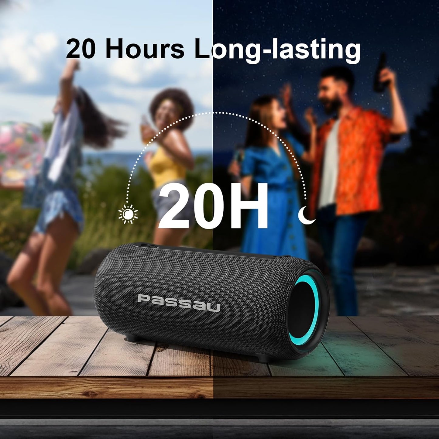 Passau Portable Bluetooth Speakers Loud 40W Peak Stereo Sound, Passive Radiators-Deep Bass, All Day Playtime, Adjustable Strap, BT5.3, IPX5 Wireless Speaker RGB Lights for Indoor Outdoor