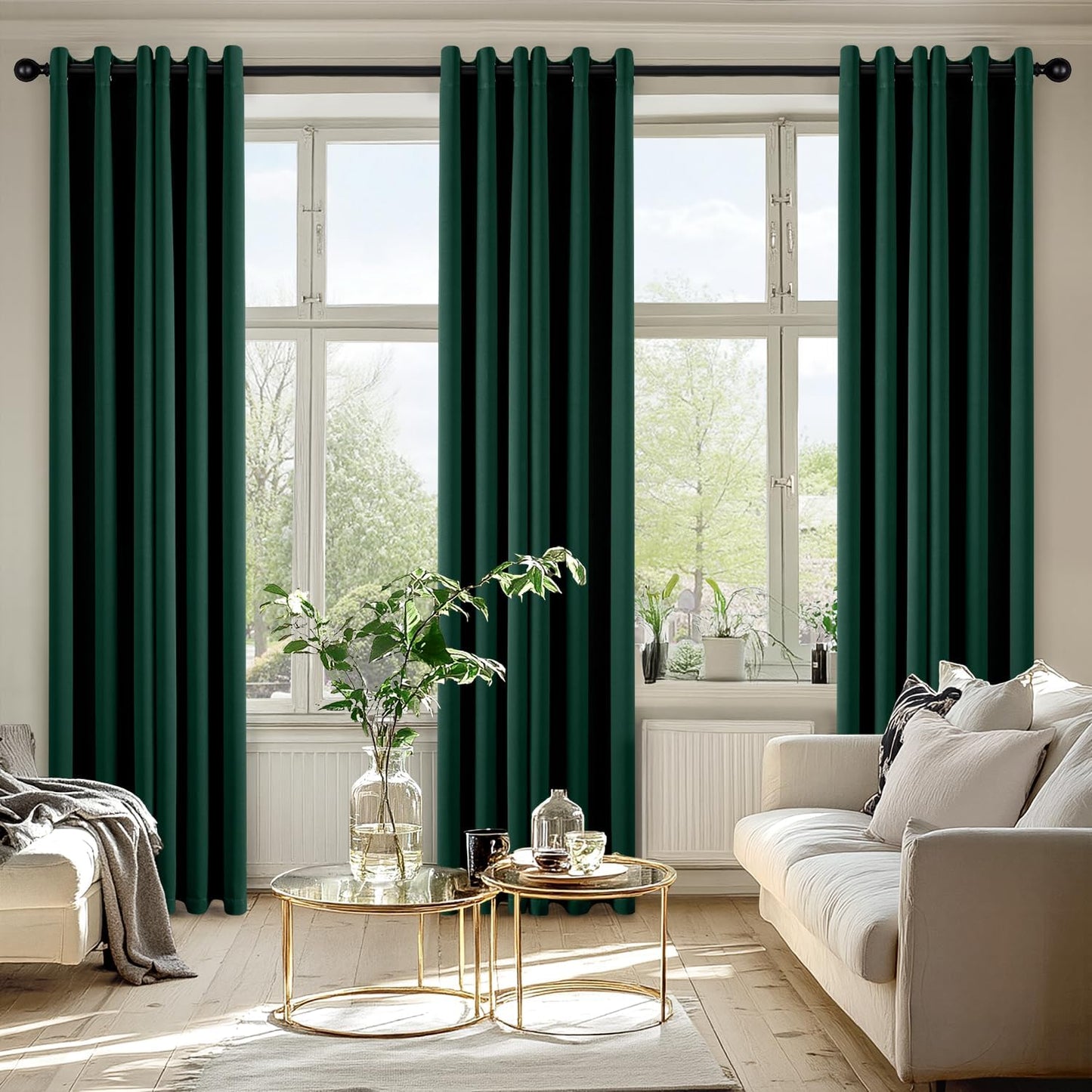 MIULEE Hunter Green Blackout Curtains for Bedroom Living Room 84 Inches Long 2 Panels, Thermal Insulated Room Darkening Drapes Solid Grommet Noise Reduction Emerald Green Christmas Curtains 40x84 Inch