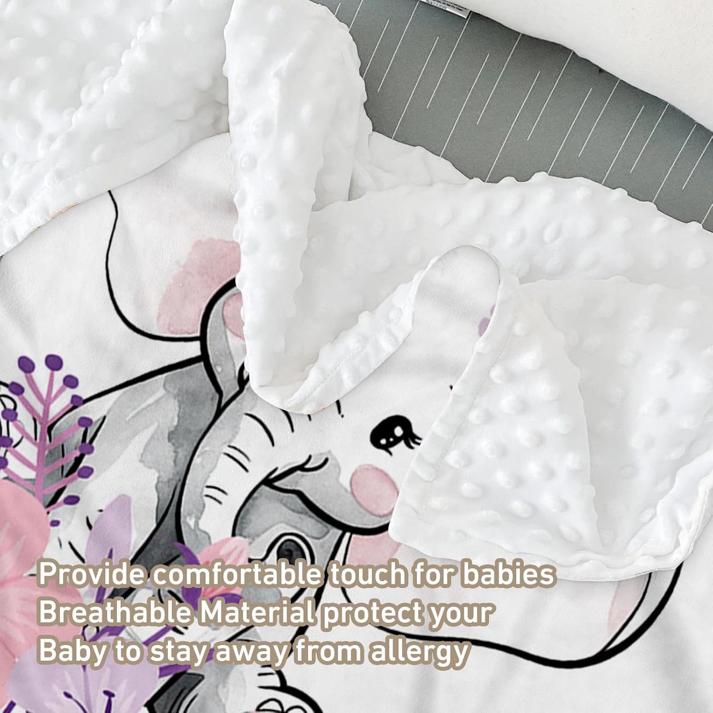 Custom Name Crib Bedding Set - Elephant Theme, Personalized Purple FlowerNursery Bedding 3-Piece Set– Soft Blanket, Fitted Sheet, Changing Pad Cover – for Newborns Girls Nursery Gifts