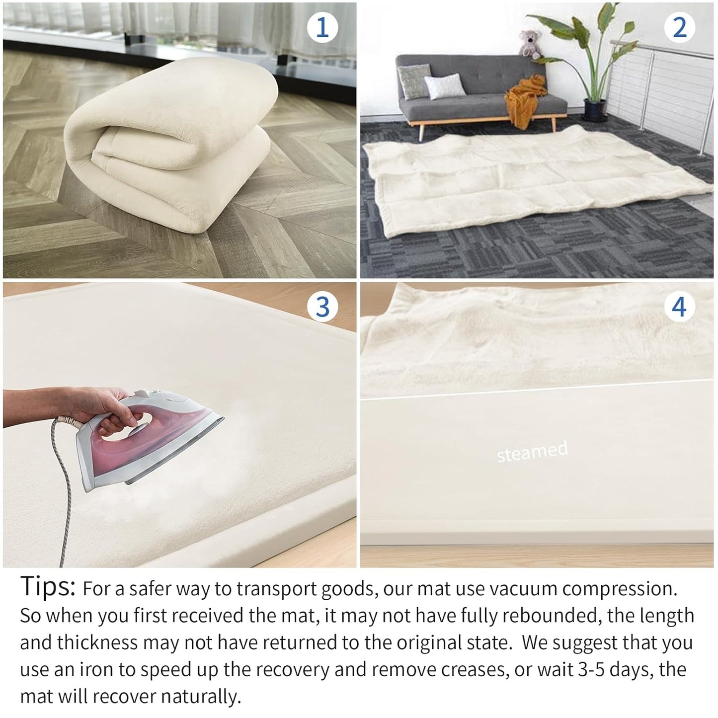 Baby Play Mat for Floor,1.3" Thick Memory Foam Tummy Time Mat,Water Repellent Soft Velvet Nursery Rug,Extra Large Non Slip for Crawling,Toddlers,Infants,Kids,Tatami Style for Living Room(Cream)