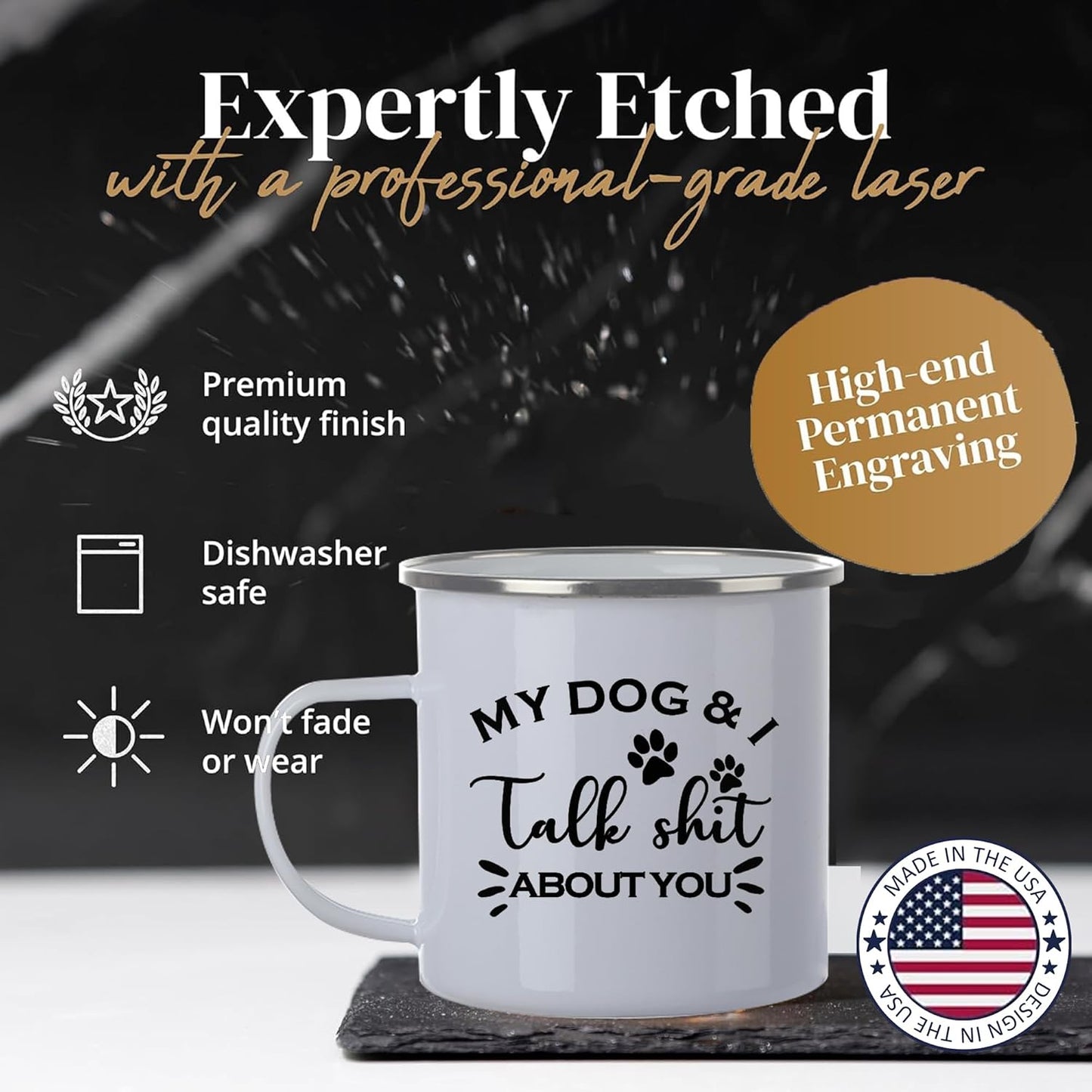 Custom Camping Mug, Personalized Stainless Steel Coffee Mugs With Logo and Text, 15oz Metal Campfire Cups, Travel Cup for Hot Chocolate, Tea, Engraved Gifts for Men, Women