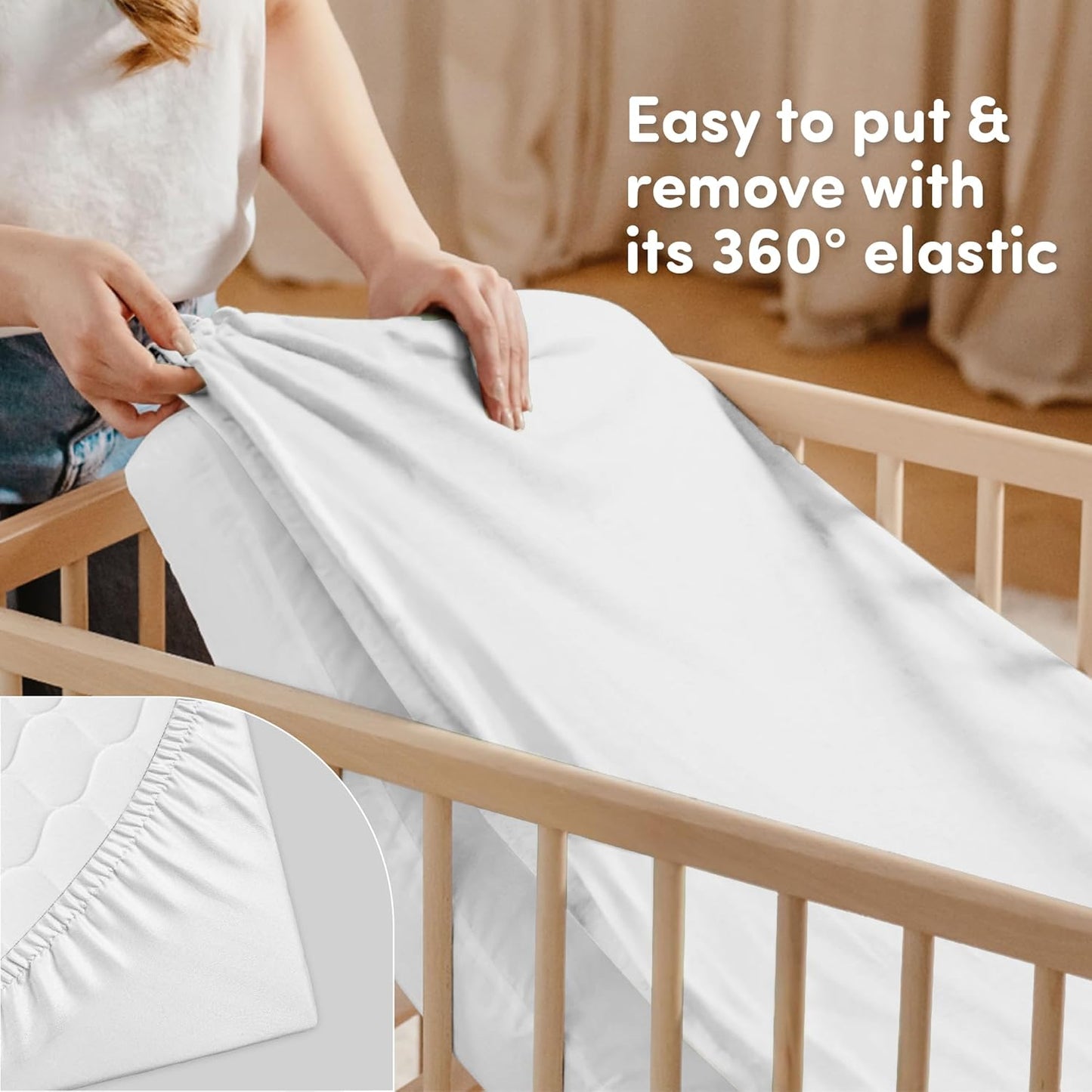 Sweety Fox 2-Pack Cotton Jersey Crib Sheets – Soft Fitted Sheets for Boys and Girls, Mini Crib Sheets, Toddler Bed Sheets (White/Pink)