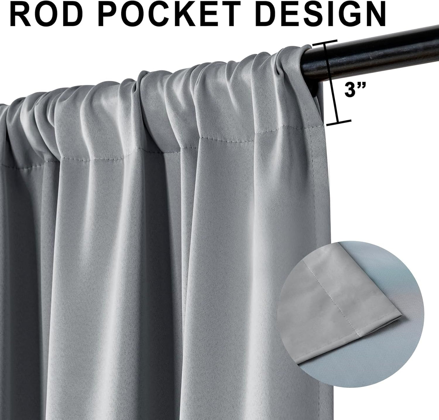 XWZO Complete Blackout Shades Window Curtain Panels with Tiebacks- Noise Reduction and Light Blocking Rod Pocket Curtains with Black Liner for Studio, Basement Room, Grey, W52 x L45, Set of 2