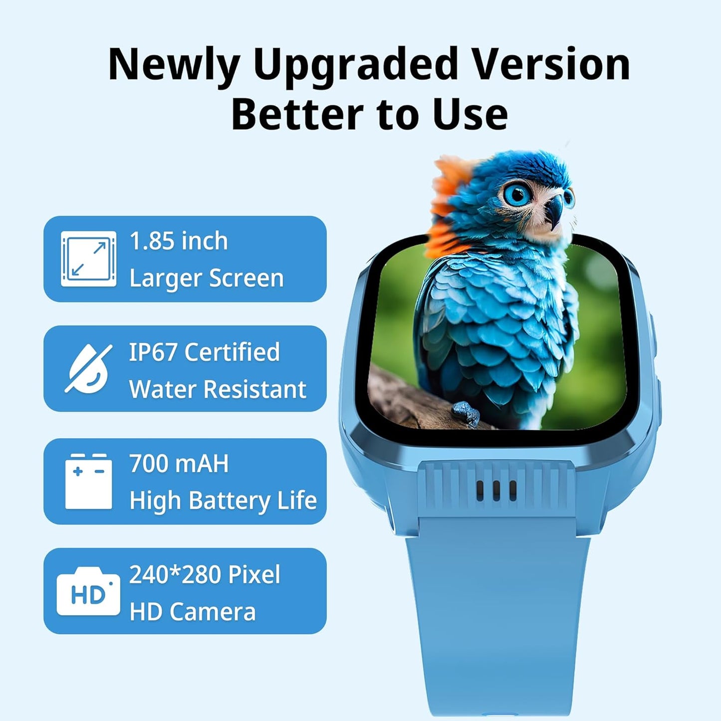 4G Kids Smart Watch Boys with GPS Tracker & Video Calling Texting Kids Cell Phone Watch Age 5-12, 12/24 Hr SOS Call Voice Chat Alarm Clock Camera Pedometer Class Mode(Blue)