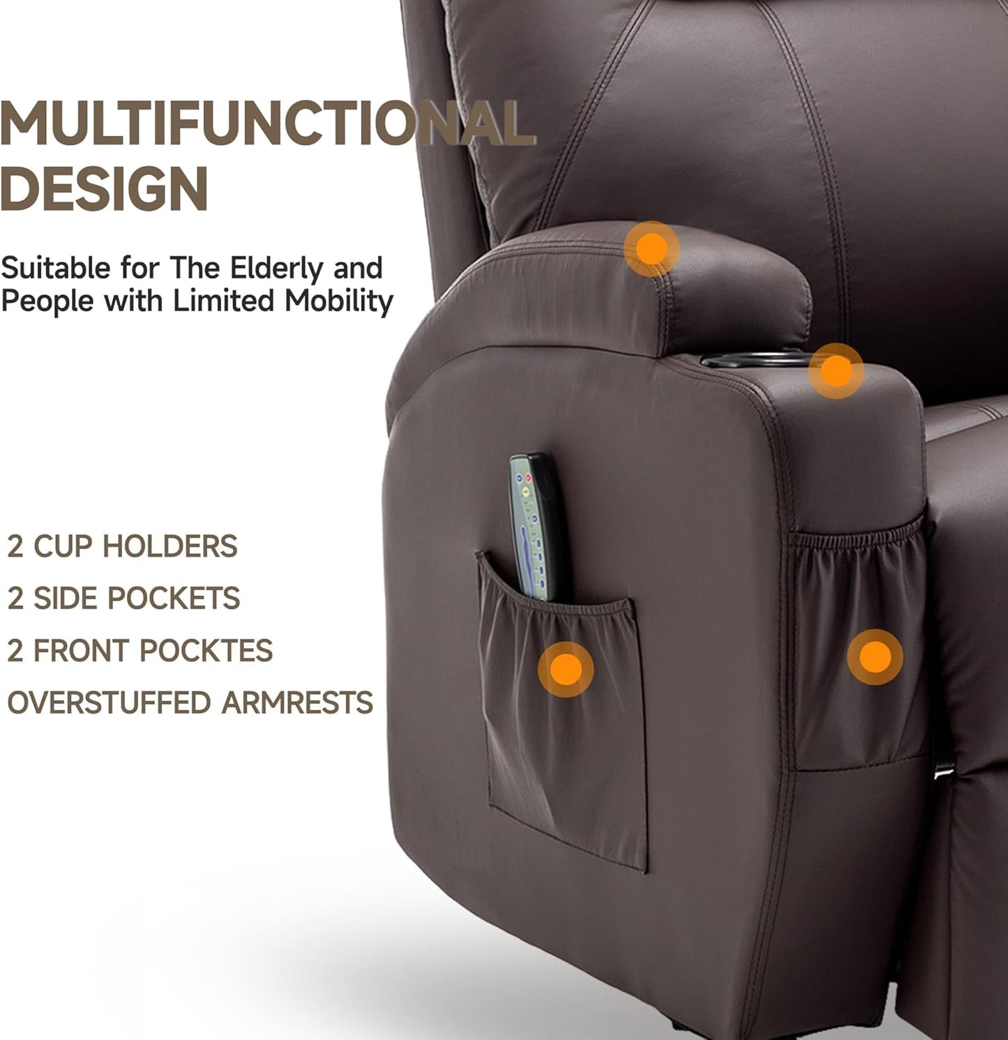 Recliner Chair, Rocker Recliner Chair with Massage and Heat, Manual Recliner Chairs for Adults, 360° Swivel Rocker Recliner with Remote Control and Cup Holder for Living Room, Nursery