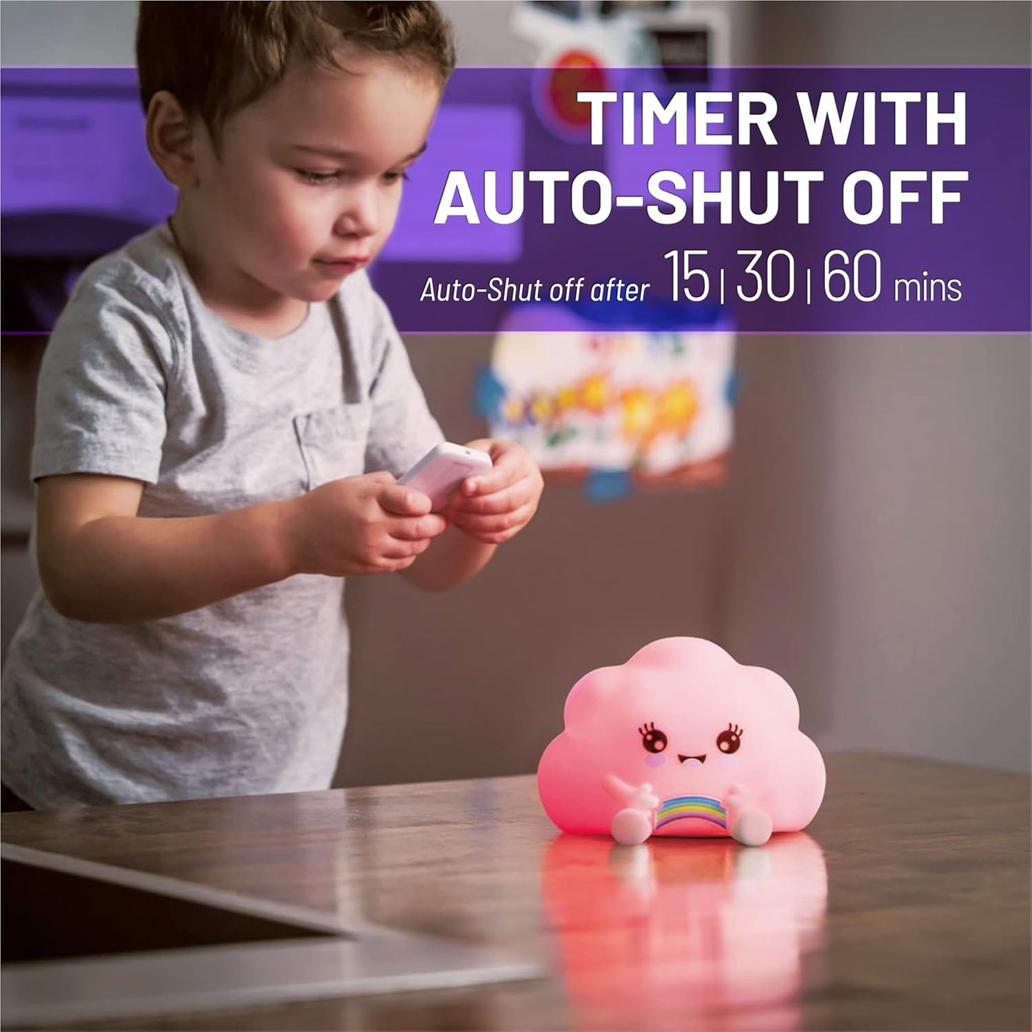 Lumipets Remote Control Silicone Night Light for Kids - Cloud Design with 9 Soft Colors & Sleep Timer - Rechargeable, Battery-Operated Lamp for Bedroom | Baby Nursery, Toddler, Girls, Boys