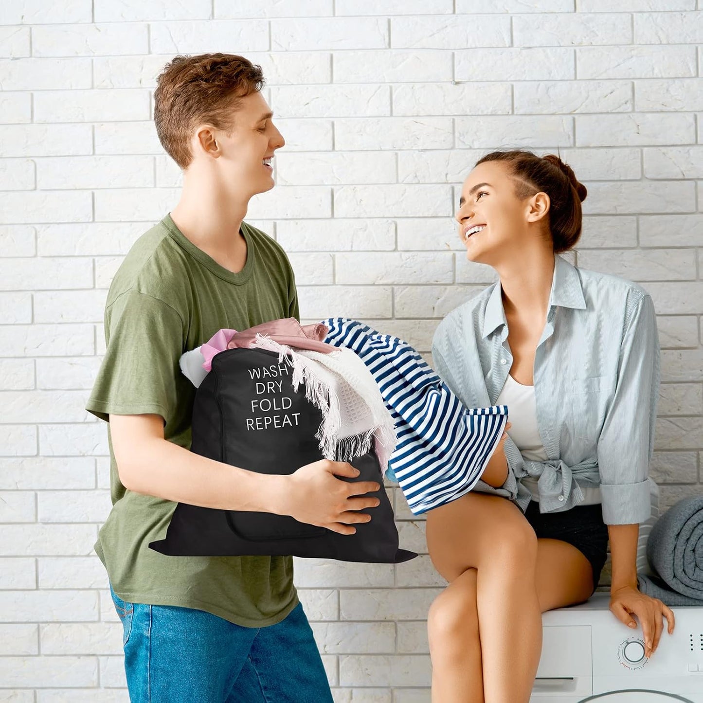 2 Pcs Travel Laundry Bag Washable Dirty Clothes Bag with Drawstring and Zipper for Suitcase, 22 x 18 Inch (Black,Classic)