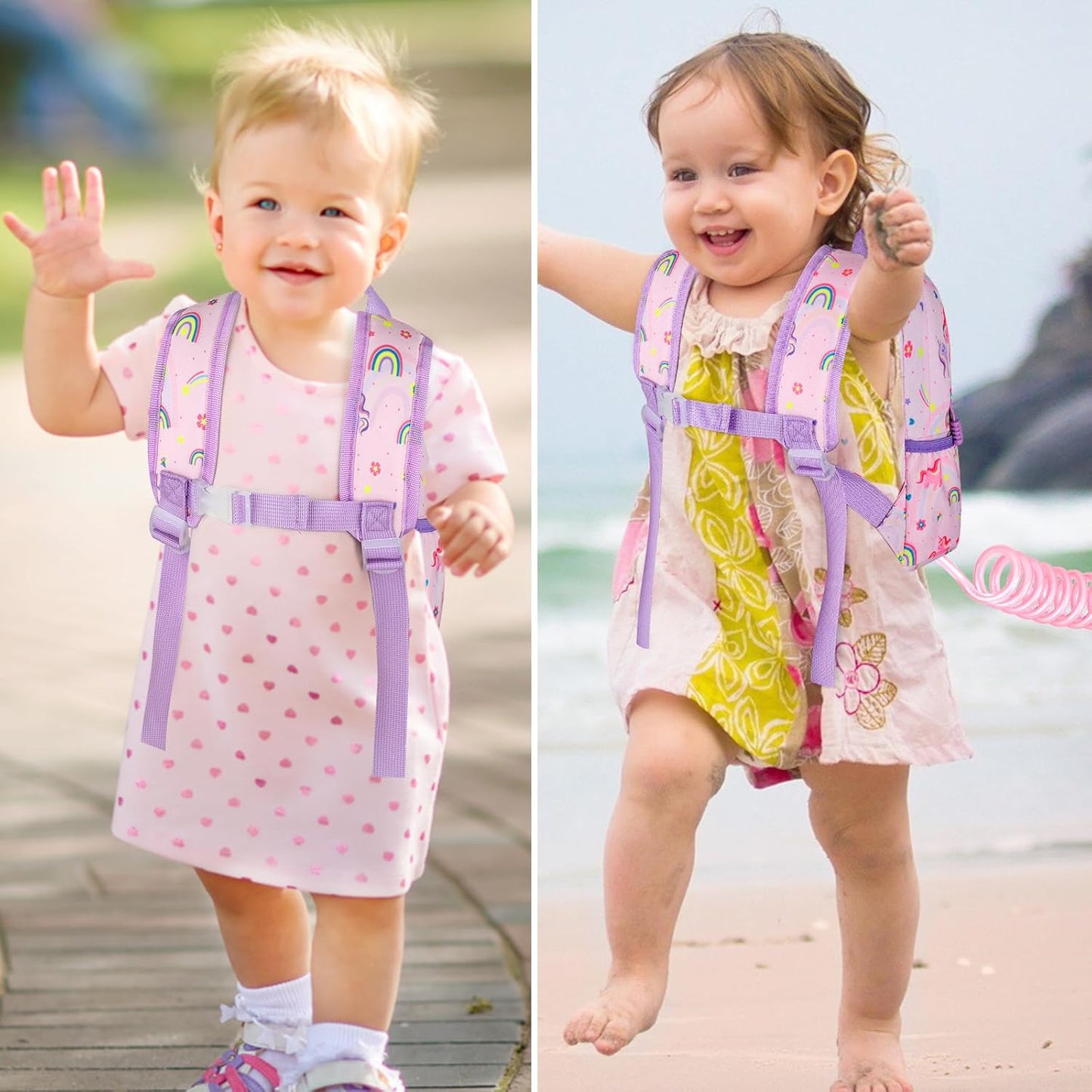 Accmor Toddler Backpack Leash, Cute Unicorn Baby Backpacks with Anti Lost Wrist Link, Mini Kids Backpack Leash Walking Harness for Outdoor Travel, Small Backpack Tether for Boys Girls 1-3 (Pink)