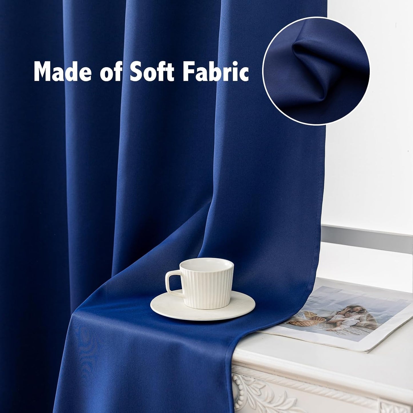 Anytime 100% Blackout Curtain Set, Thermal Insulated & Energy Efficiency Window Draperies for Guest Room, Full Shading Panels for Shift Worker and Light Sleepers(Navy Blue, 2 Panels, 37W x 84L)