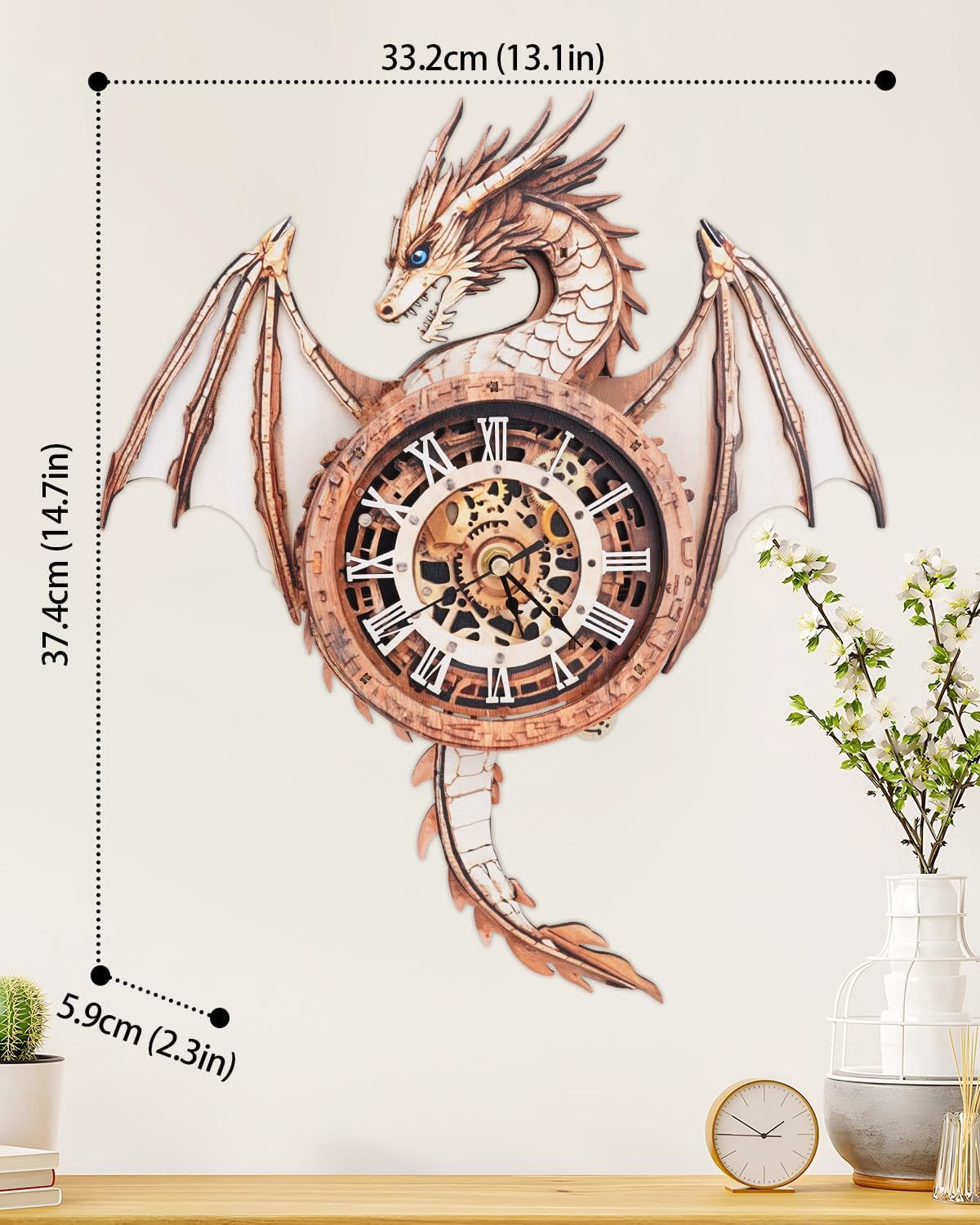 Rnfinewow 3D Wooden Puzzles for Adults, 3D Puzzles Dragon Clock Kit (with Pendulum), Beginners Wooden Puzzle for Adults Teens Home Wall Decor Clock Gifts for Men Women