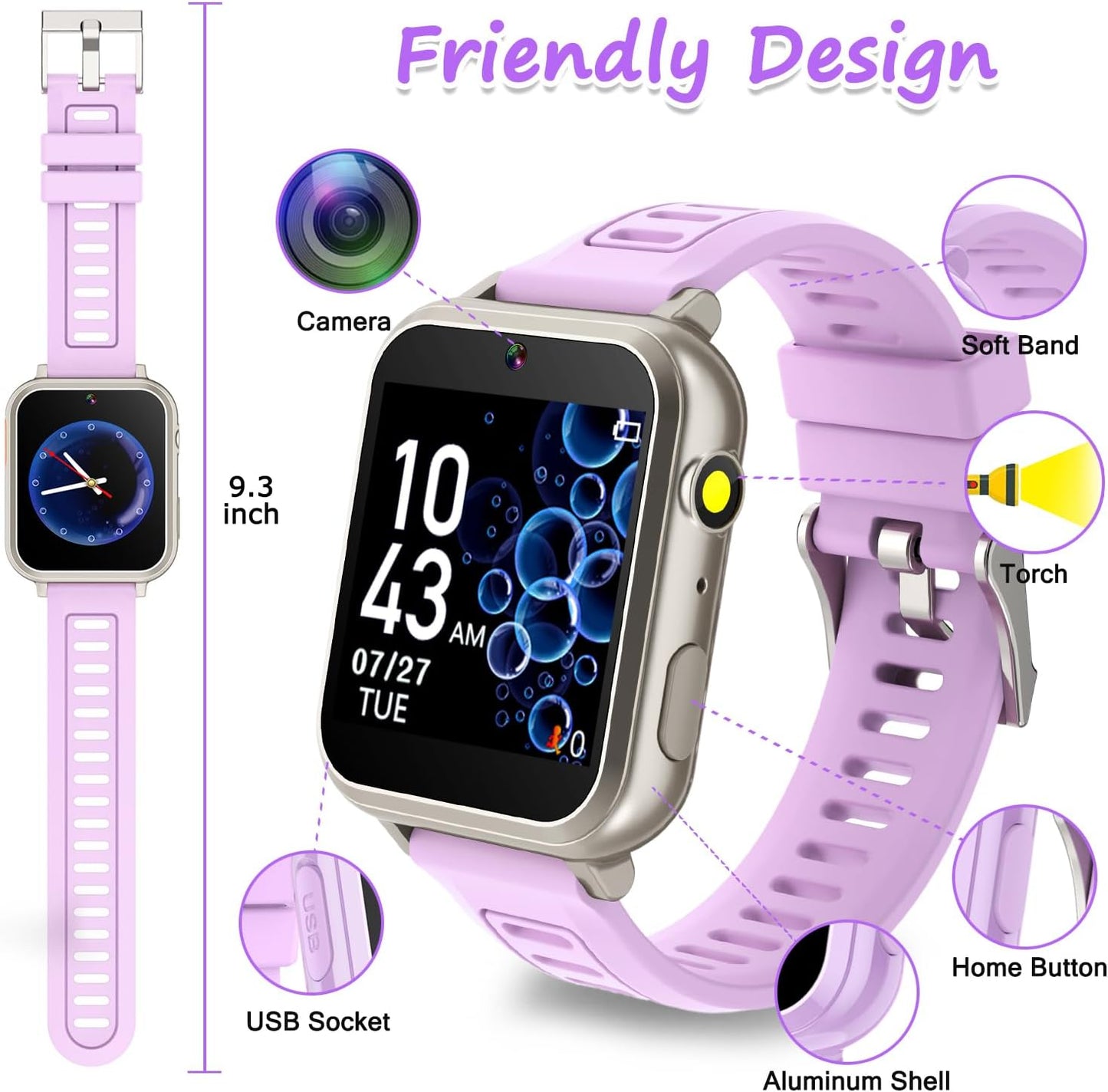 Smart Watch for Kids Ages 4-12, 24 Puzzle Games HD Touch Screen Camera Alarm Clock Birthday Gift for Girls 6-9 Years Old