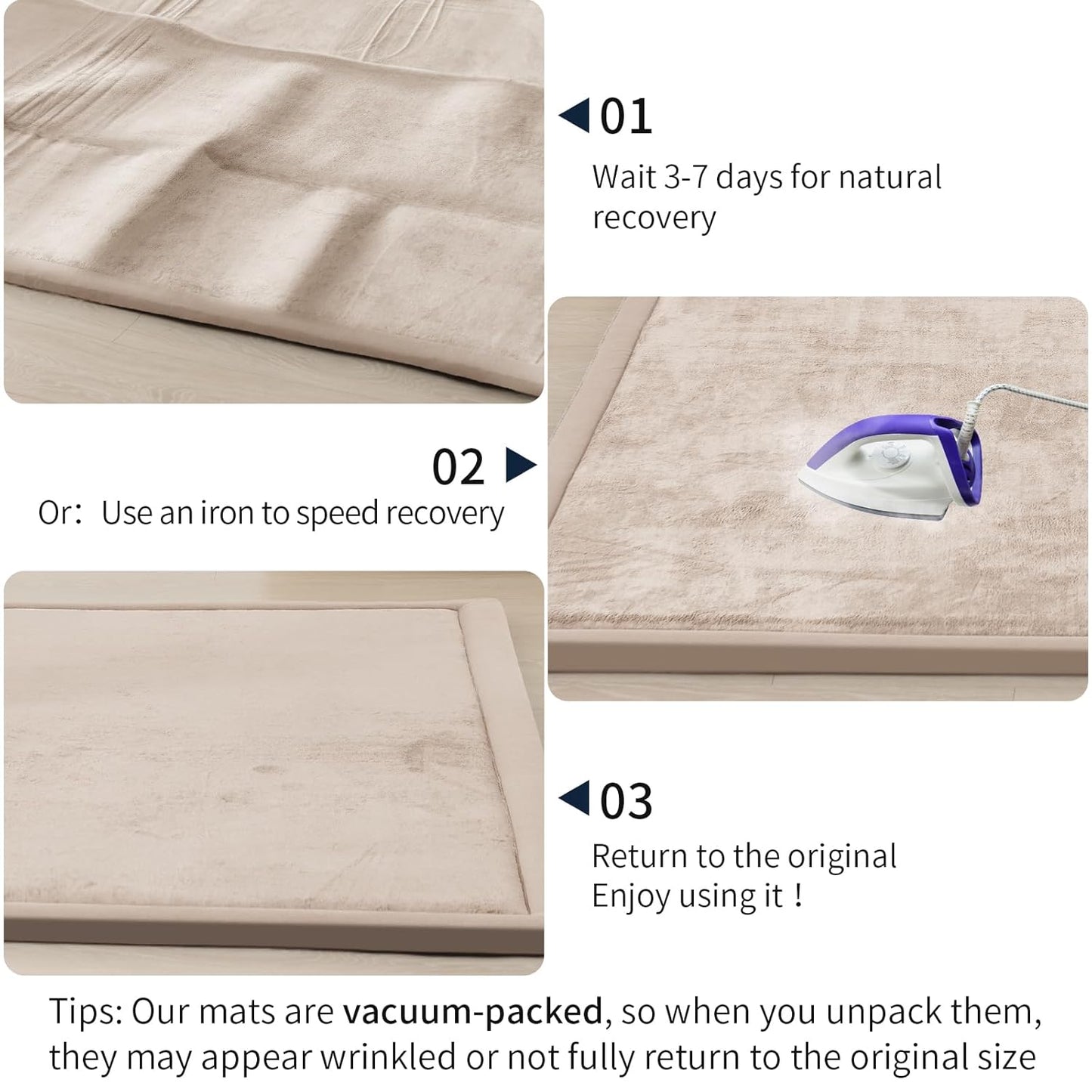 ACOMOPACK Baby Play Mat for Floor 1.3" Thick Memory Foam 50x50 Soft Velvet Playpen Mat for Kids,Infants,Toddlers,Tummy Time Crawling Mats with Non-Slip Bottom,Yoga,Tatami,Nursery Rug(Beige)