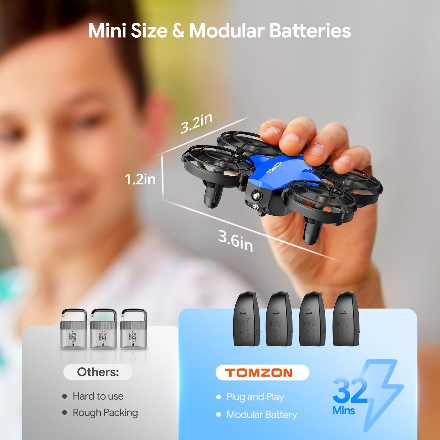 TOMZON A24 Mini Drone for Kids with Battle Mode, Kids Drone with Throw to Go, High Speeds Rotation, Self Spin & 3D Flip, RC Quadcopter with Altitude Hold, Headless Mode, 4 Batteries, Red & Blue 2 Pack