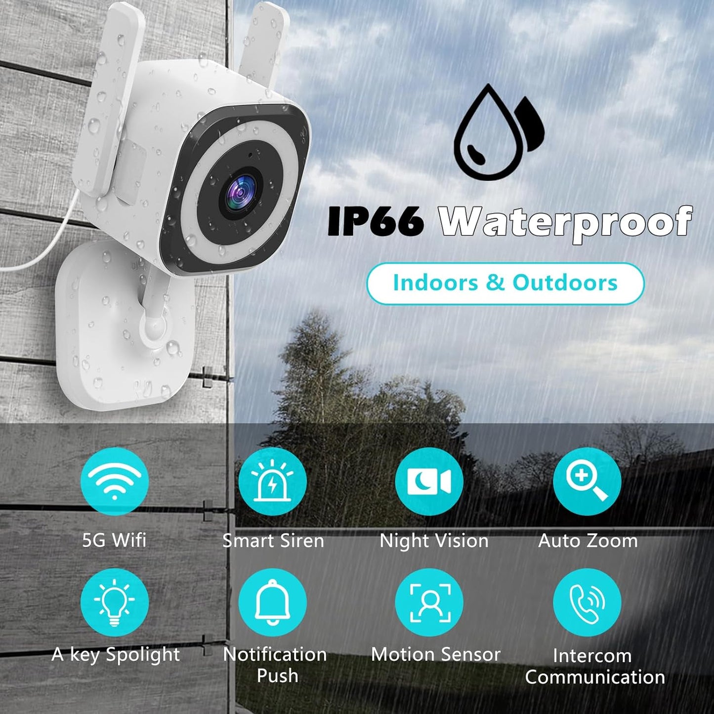 5G Outdoor/Indoor Security Camera,1080P Baby Monitor Cameras for Bedroom/Elder/Dog/Pet Camera,IP66 Waterproof,Night Vision, Motion Detection, Alarm Siren, Two-Way Talk, SD/Cloud -2Pack