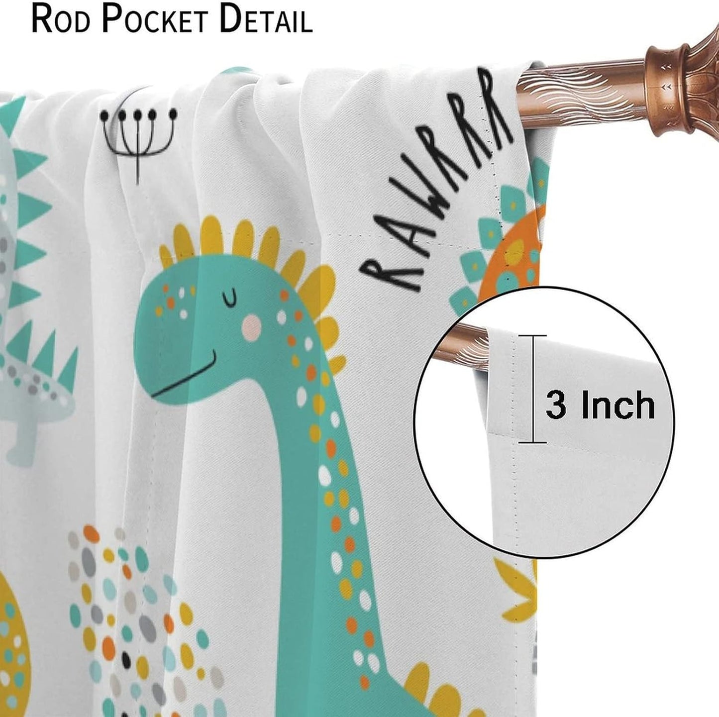 Dinosaur Curtains for Kids Boys Girls Home Decor Childish Cute Dino Animals Print Pattern Rod Pocket Blackout Window Drapes for Nursery Baby Bedroom Playroom W21xL63in 2 Panels