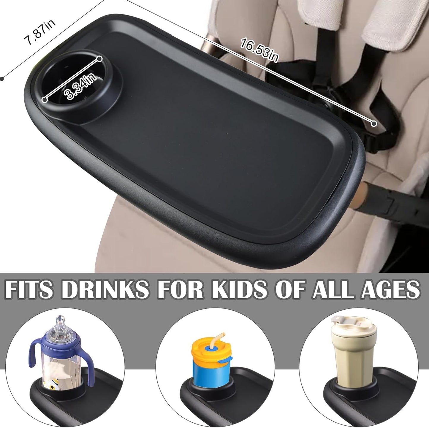 Wanateber Universal Stroller Snack Tray, Double-Layer Removable Stroller Snack Tray Attachment with Strollers Cup Holder, Non-Slip Snacks Holder for Strollers Accessories