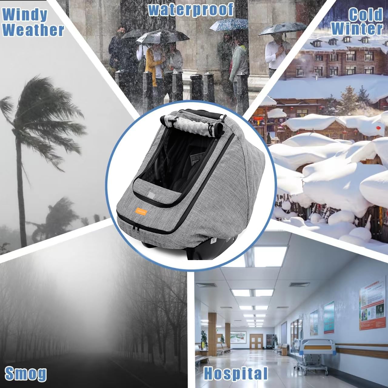 Waterproof Baby Car Seat Cover,Cold Weather Carseat Cover for Babies,Infant Car Seat Cover Canopy for Boy Girls,Windproof Car Seat Canopy for Boys & Girls, Keeps Babies Warm and Cozy